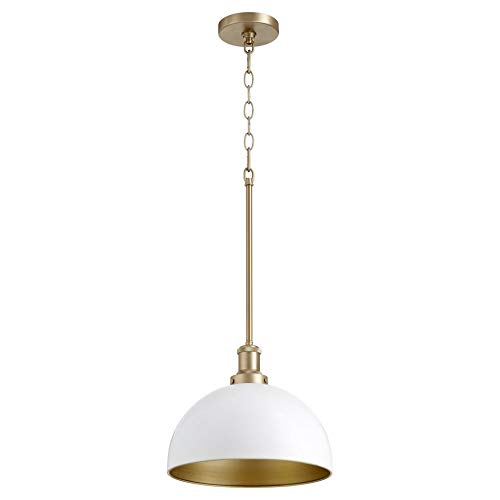 876-0880 Transitional One Light Pendant in Brass - Antique Finish | Vintage Style Ceiling Light Fixture for Dining Room, Kitchen Island & Entryway Lighting