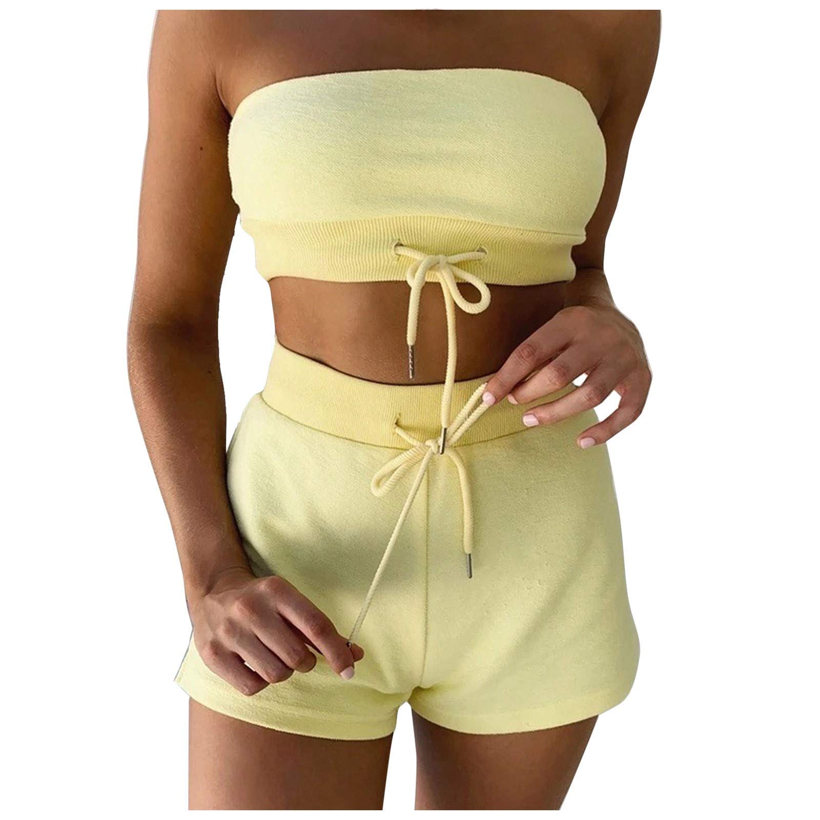 Posijego Women's Paperbag Waist Wrap Shorts Set - Summer & Fall Casual Two Piece Outfit with High Waisted Shorts & Top | Perfect for Beach, Vacation, and Everyday Wear