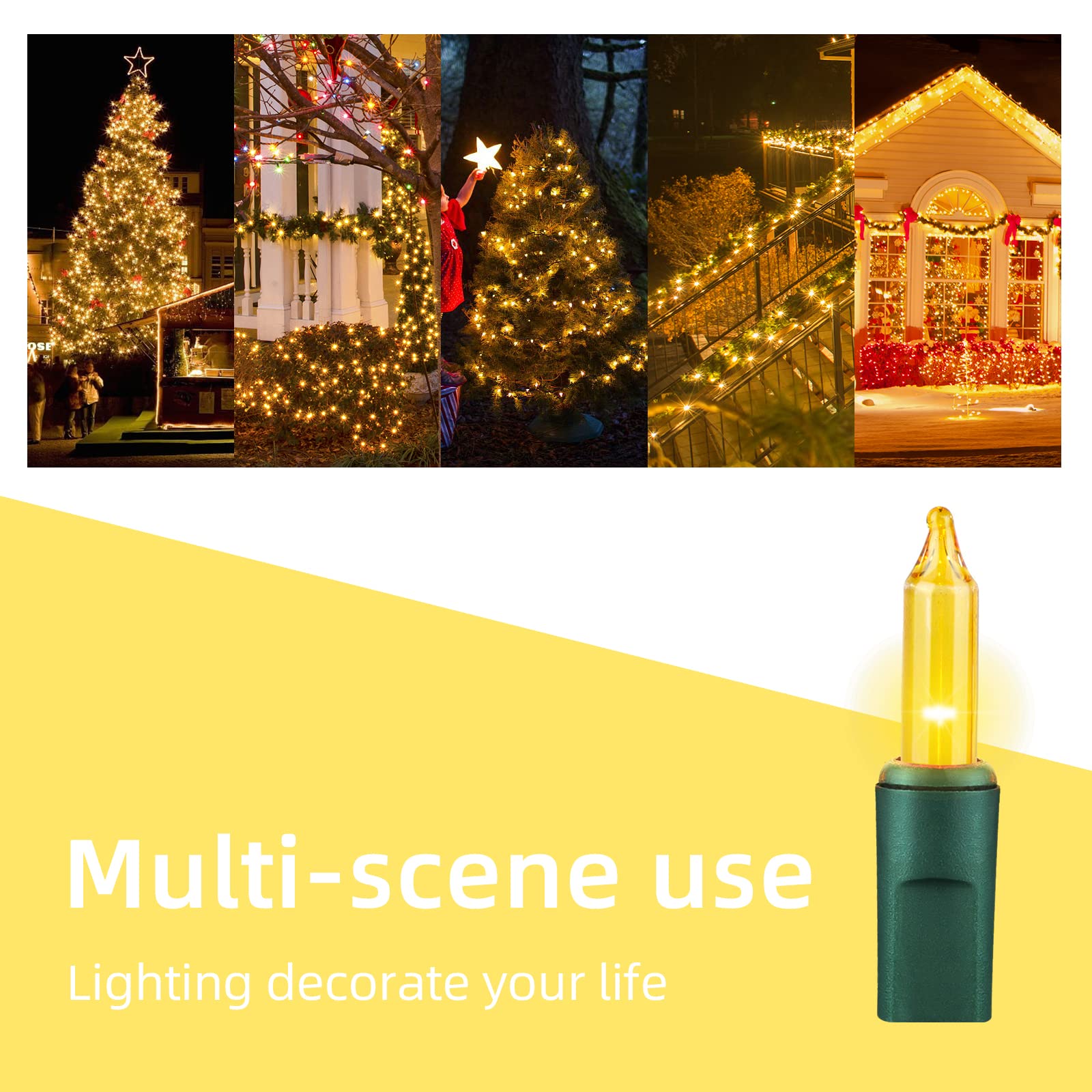 XMASHOME 19.6ft Green Wire Yellow String Lights - 100 Count Incandescent Christmas Lights for Indoor Outdoor Holiday Decorations, Party, Wedding, Garden & Patio Lighting