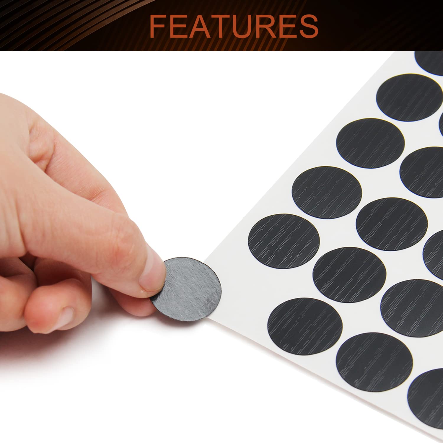 MroMax PC-10 Screw Hole Covers - 0.83 Inch Diameter PVC Self-Adhesive Stickers for Furniture, Cabinets, Shelves & Wood Surfaces | Decorative Hole Plugs for Home, Office & Bathroom Organization
