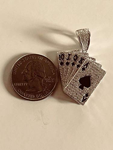 HarlemBling 925 Sterling Silver Iced Ace of Spades Pendant Necklace for Men - Lucky Royal Flush Charm - Perfect for Hip Hop Jewelry & Casino Night Outfits