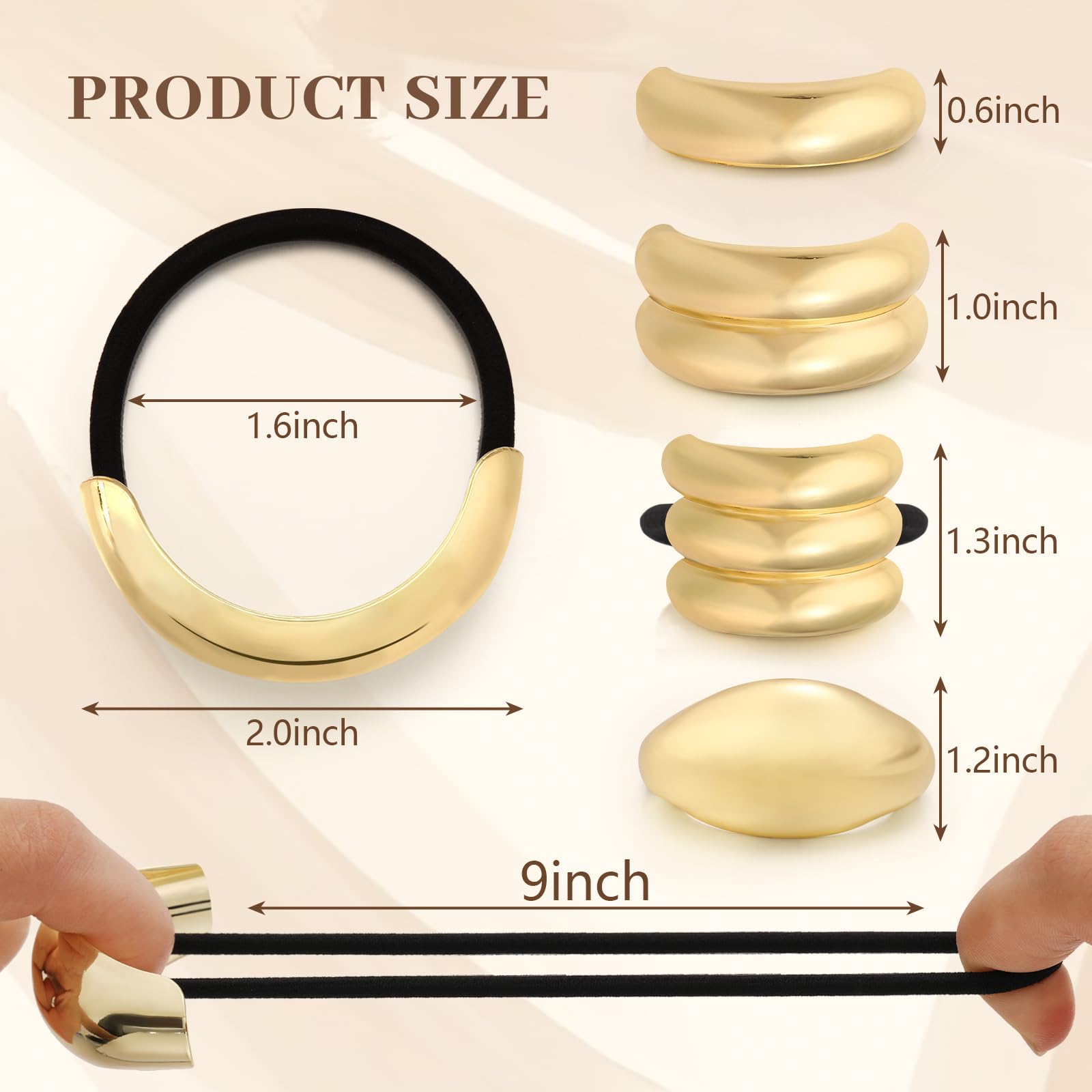 4PCS Gold Metal Hair Ties for Thick Hair - No Damage Geometric Hair Accessories for Women, Elastic Ponytail Holders - Perfect for Holiday Gifts, Parties, Weddings & Everyday Styling