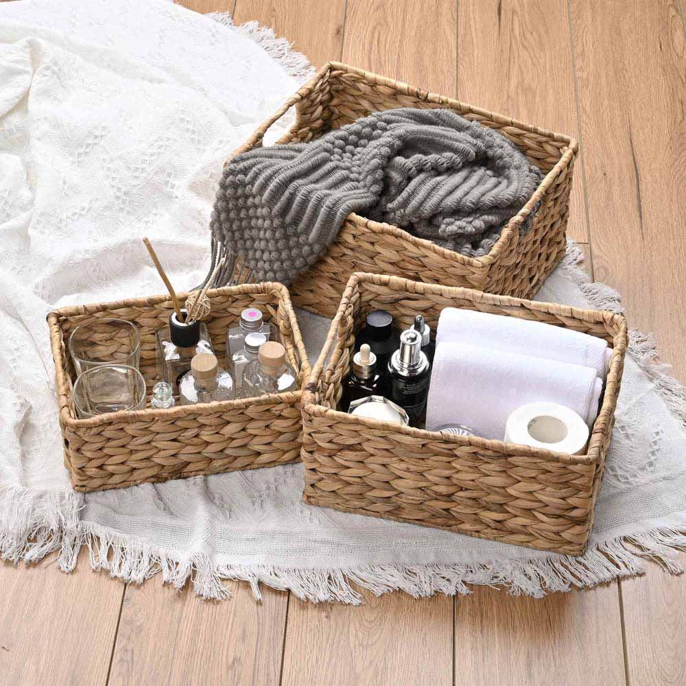 TheLAShop Natural Water Hyacinth Wicker Baskets with Handles - Set of 3 Storage Bins for Home Organization, Laundry, Toys & Decor