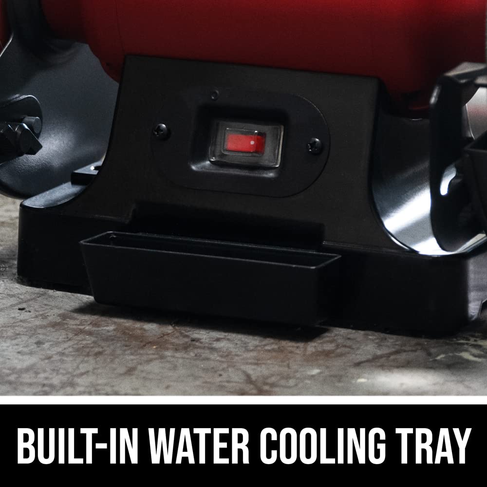 SKIL 3.0 Amp 8 Inch Bench Grinder with Built-in Water Cooling Tray & LED Work Light - BI9502-00 | Heavy Duty Metal Grinding, Sharpening Tools & DIY Projects | Workshop, Garage & Home Improvement Use
