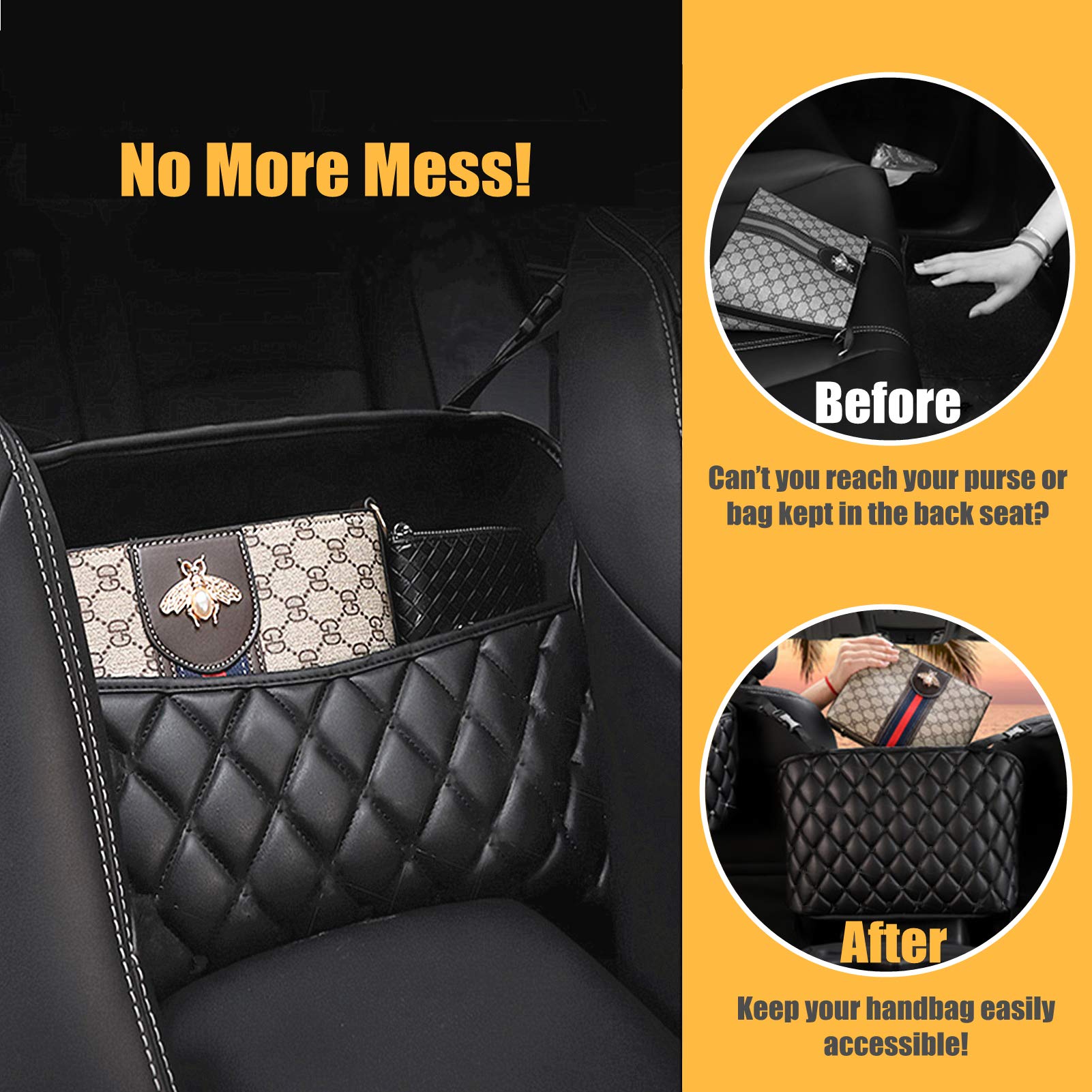 Premium PU Leather Car Handbag Holder - Organizer Net Pocket for Purse & Small Items - Secure Storage Solution for Cars, SUVs & Trucks | Perfect for Commuting, Road Trips & Daily Errands
