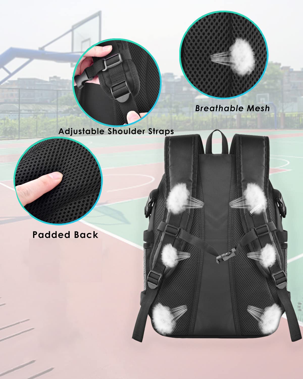 BROTOU Large Basketball Backpack with Shoe Compartment & Ball Pocket - Sports Gym Bag for Men Women - Perfect for Basketball, Volleyball, Soccer Practice & Travel