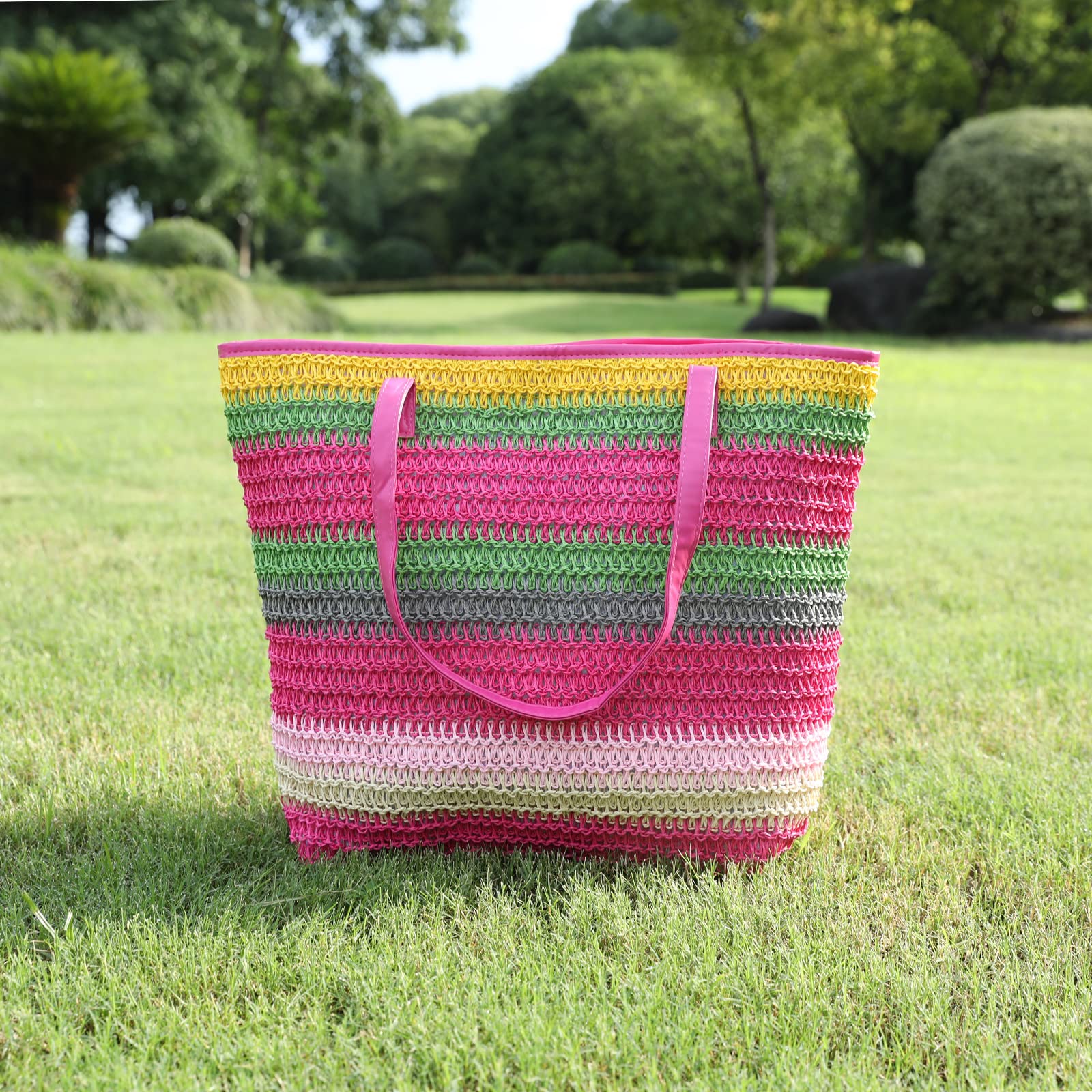 Waterproof Large Canvas Straw Beach Tote Bag for Women - Oversized Pool & Travel Shoulder Handbag - Perfect for Beach Vacations, Swimming, and Summer Outings