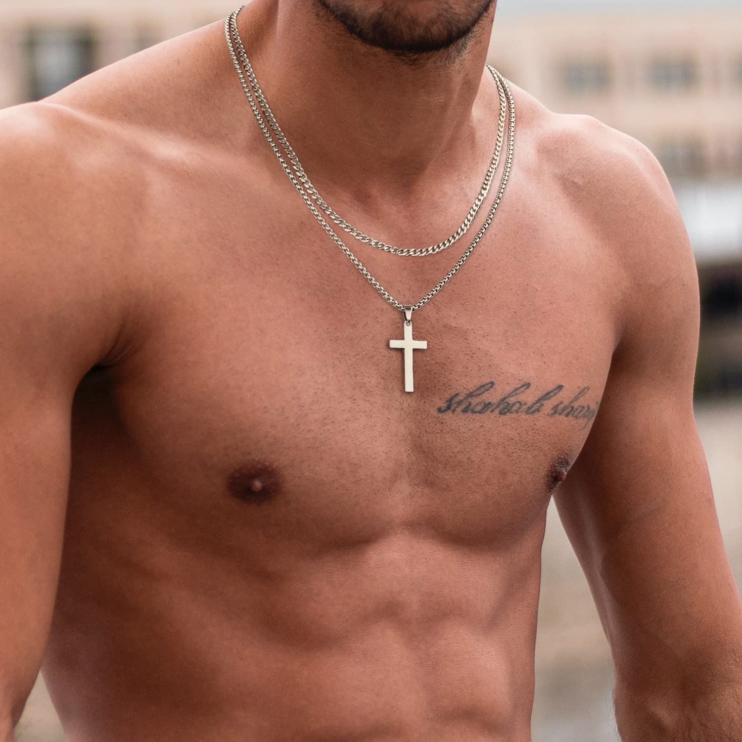 Stainless Steel Cross Pendant Necklace for Men - Gold, Silver & Black Layered Cuban Link Chain | Religious Jewelry Gifts for Him | Perfect for Church, Weddings & Everyday Wear