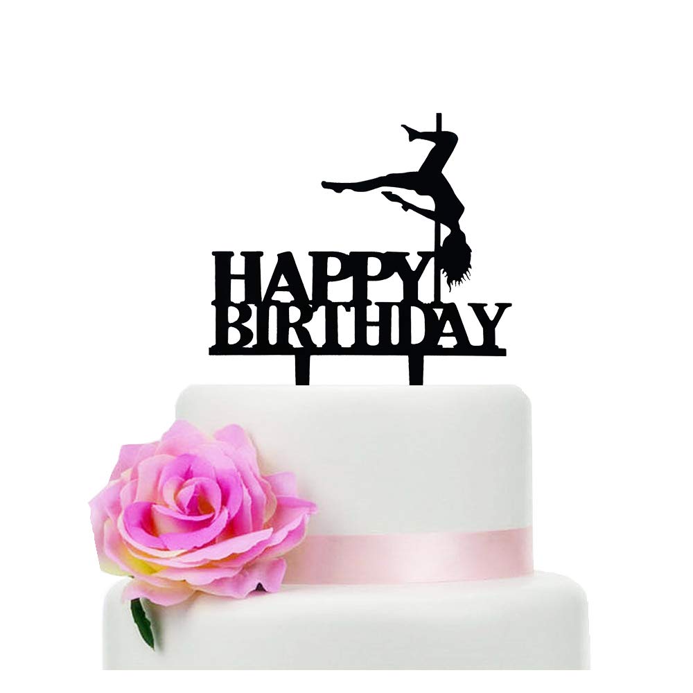Black Acrylic Pole Dancer Cake Topper - Birthday Party Decoration for Sports Theme Cakes - Perfect for Bachelorette Parties, Dance Celebrations & Adult Birthday Cakes
