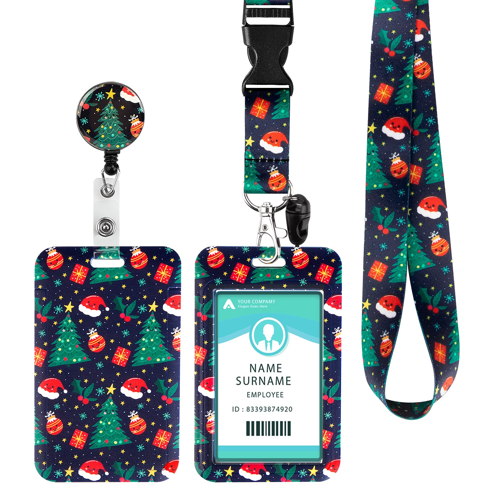 Christmas Themed ID Badge Holder with Adjustable Lanyard - Retractable Badge Reel for Women, Kids, Teachers, Nurses, Doctors & Students - Perfect for Holiday Work, School & Office Events