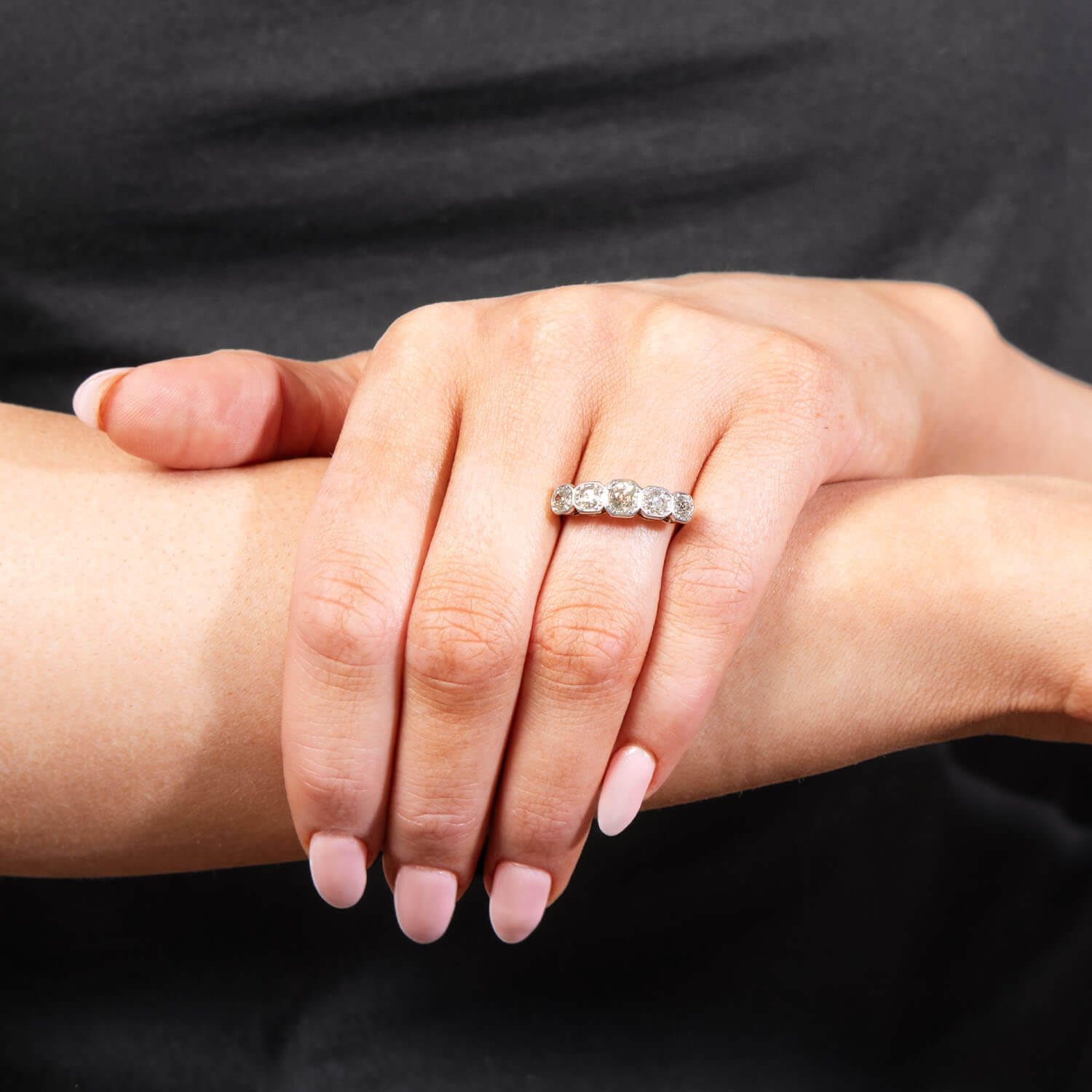 Edwardian 18k Gold & Platinum 5 Stone Diamond Engagement Ring - Vintage Wedding Band for Brides & Proposal Gifts