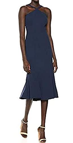 Dress the Population Women's Tessa Spaghetti Strap Halter Mermaid Fitted Midi Dress - Elegant Formal & Cocktail Party Gown for Weddings, Prom & Evening Events