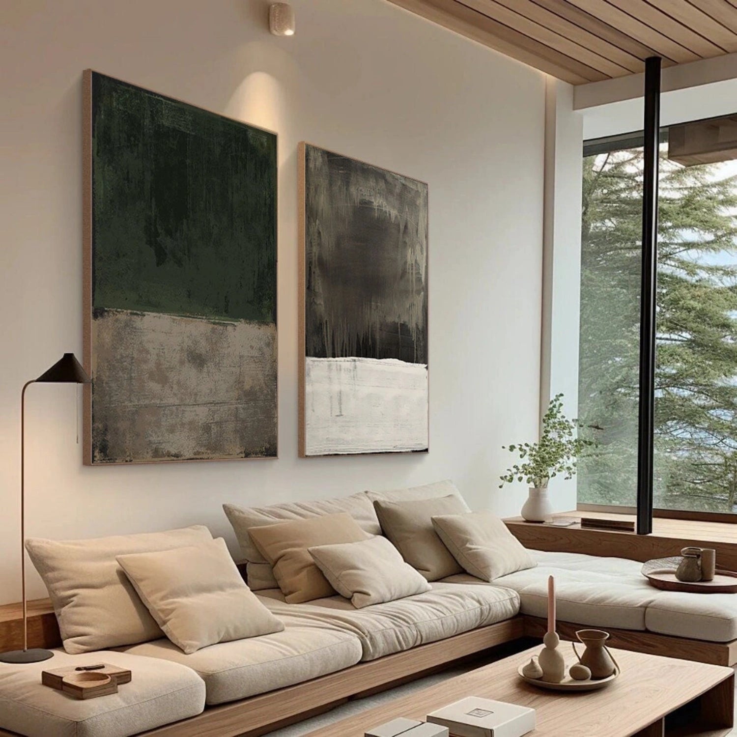 Abstract Tranquility Wall Art Set of 2 - Modern Minimalist Canvas Paintings for Living Room, Bedroom & Office Decor #WS255