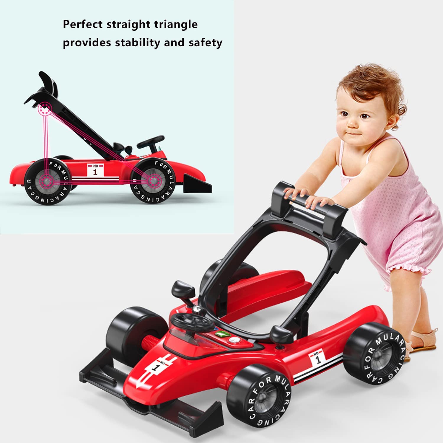4-in-1 Foldable Baby Walker with Adjustable Height & Speed | Interactive Activity Walker with Music, Lights & Steering Wheel | Safe Push Walker Toy for Boys & Girls 6-18 Months (Red) | Perfect for Learning to Walk & Indoor Playtime