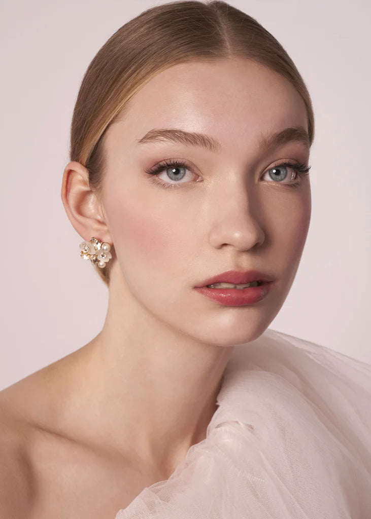 Elizabeth Bower Trillium Pearl & Crystal Cluster Stud Earrings in Gold - Elegant Jewelry for Women, Perfect for Weddings, Parties & Special Occasions