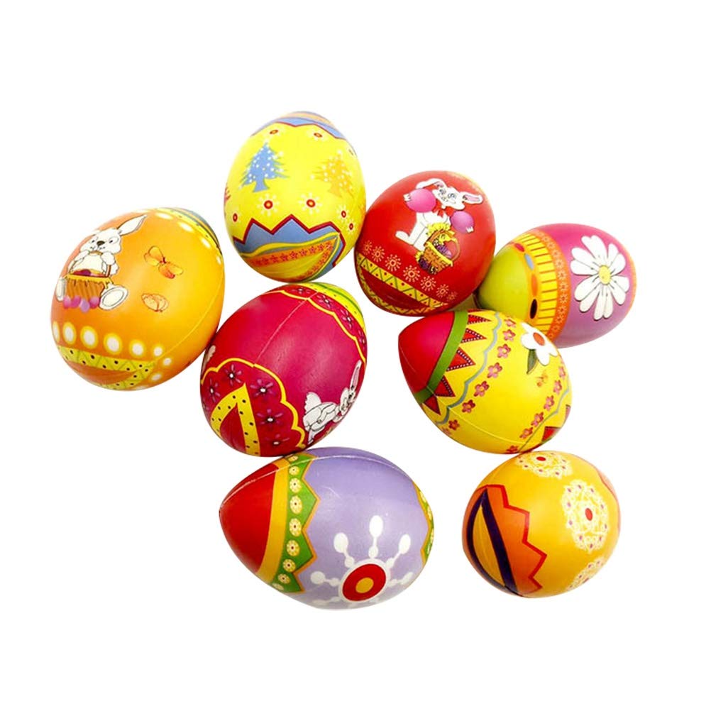 Easter Bunny Eggs Decorations - 6 Pack 6.3cm PU Foam Stress Relief Toys for Kids, Toddlers & Babies - Colorful Printed Easter Home Decor (Random Colors) - Perfect for Easter Basket Stuffers, Party Favors & Classroom Rewards