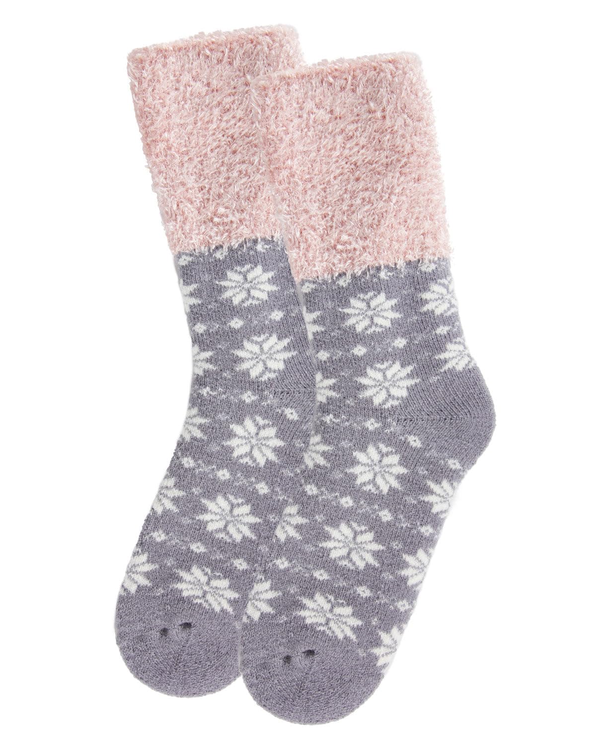 MeMoi Women's Cozy Snowflake Fair Isle Plush Cabin Socks - Warm Winter Knit Slipper Socks for Home, Christmas Gifts & Cold Weather Comfort