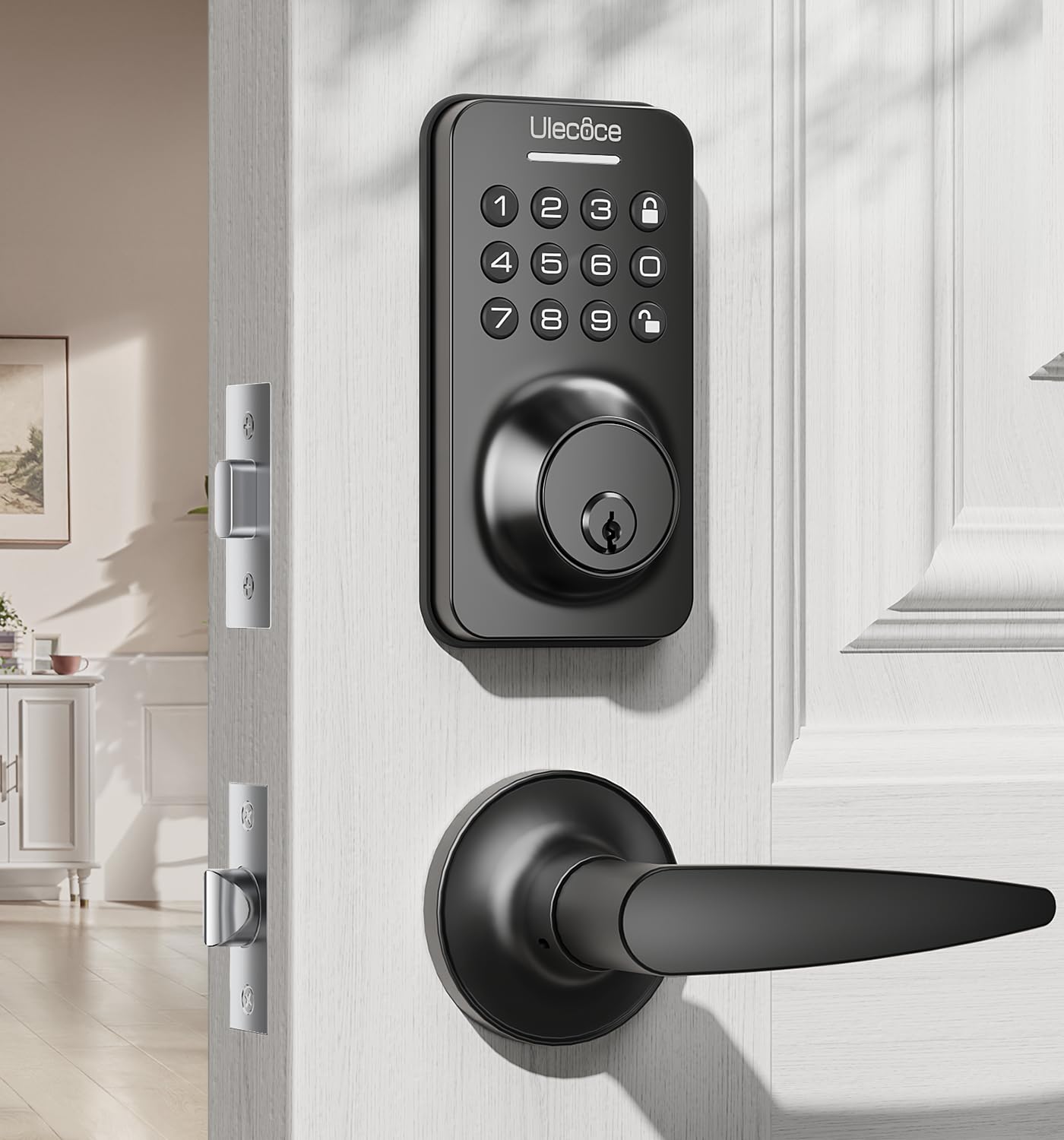 Smart Keyless Entry Door Lock Deadbolt with Handle Set - Keypad Door Lock with Auto Lock & Easy Installation - Matte Black - Secure Front Door Access for Home & Office Use