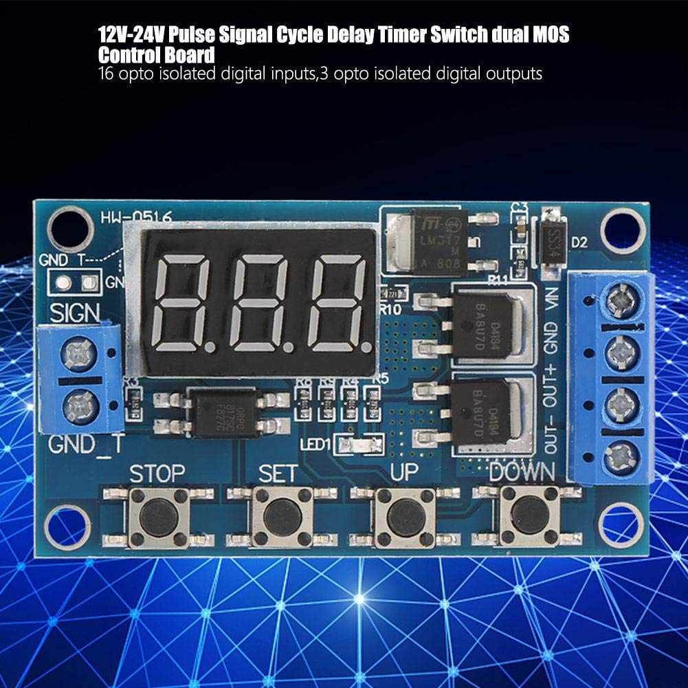 12V-24V DC Pulse Trigger Cycle Delay Timer Switch with ON/Off Relay & MOS Control Board - LED Display for Automotive, Industrial Automation, and DIY Electronics Projects