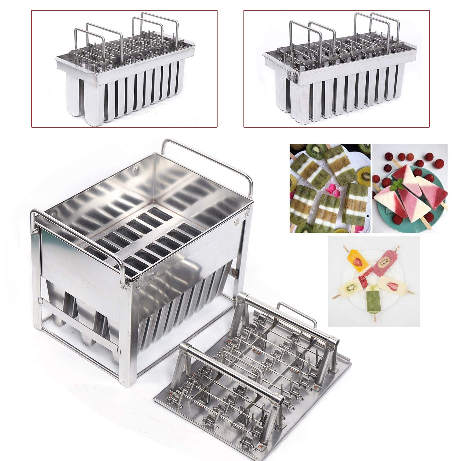 30PCS Stainless Steel Popsicle Molds Kit with Rack - Quiet Ice Pop Makers for Homemade Ice Cream, Commercial Use - Includes Cleaning Brush & 30 Wooden Sticks - Perfect for Summer Treats, Parties, and DIY Frozen Desserts
