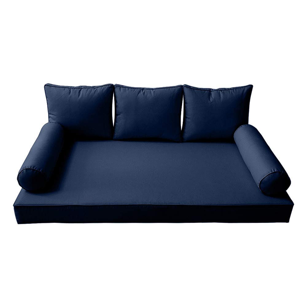 Prolinemax Outdoor Style 3 Twin-XL Piped Trim Daybed Mattress Bolster Pillow Fitted Cover Only - AD101 | Perfect for Patio, Sunroom & Guest Bedroom Decor