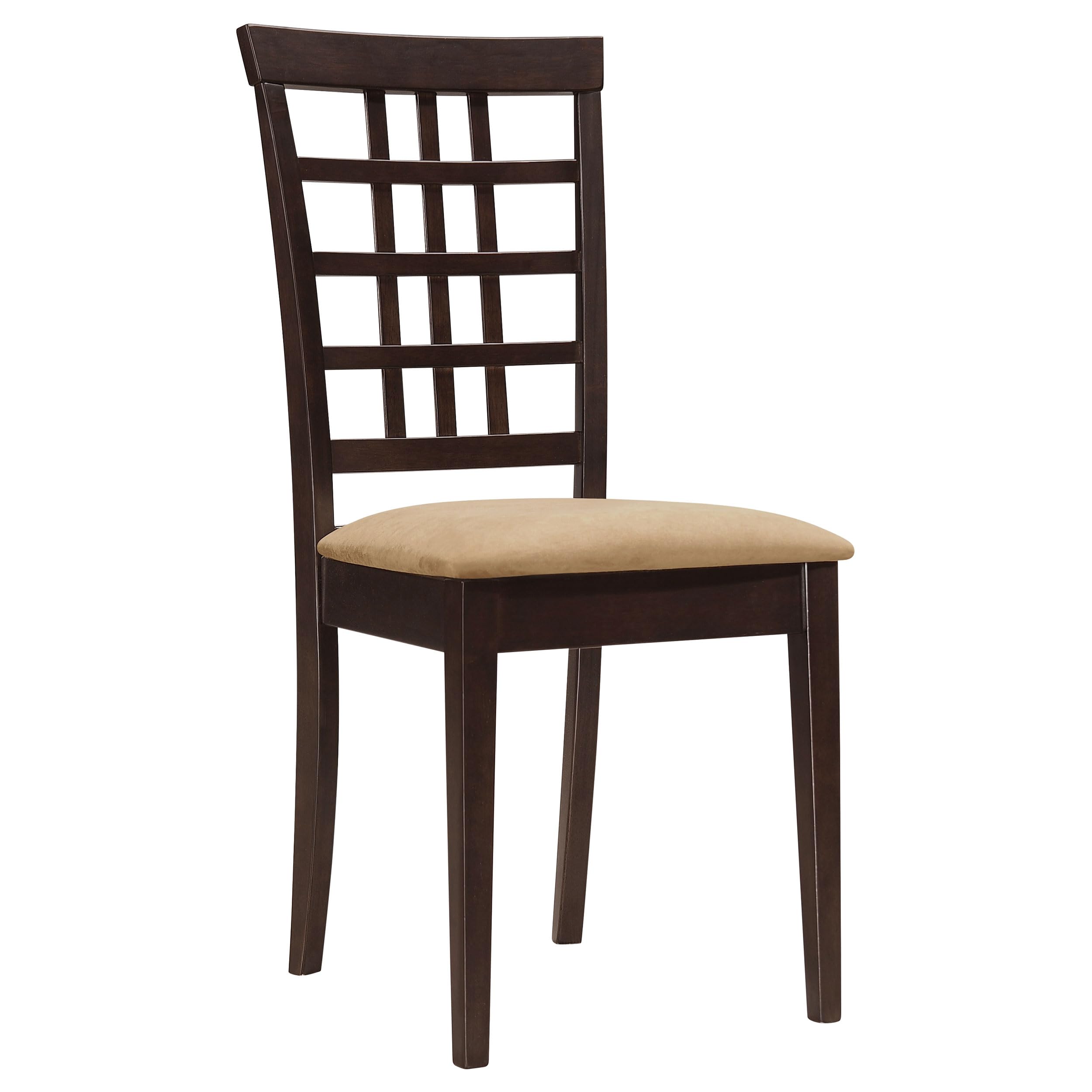 Coaster Home Furnishings Kelso 2-Piece Armless Dining Chairs Set - Wood Frame & Fabric Upholstery with Grid Backrest - Cappuccino Finish - Perfect for Kitchen, Dining Room, Breakfast Nook & Small Spaces