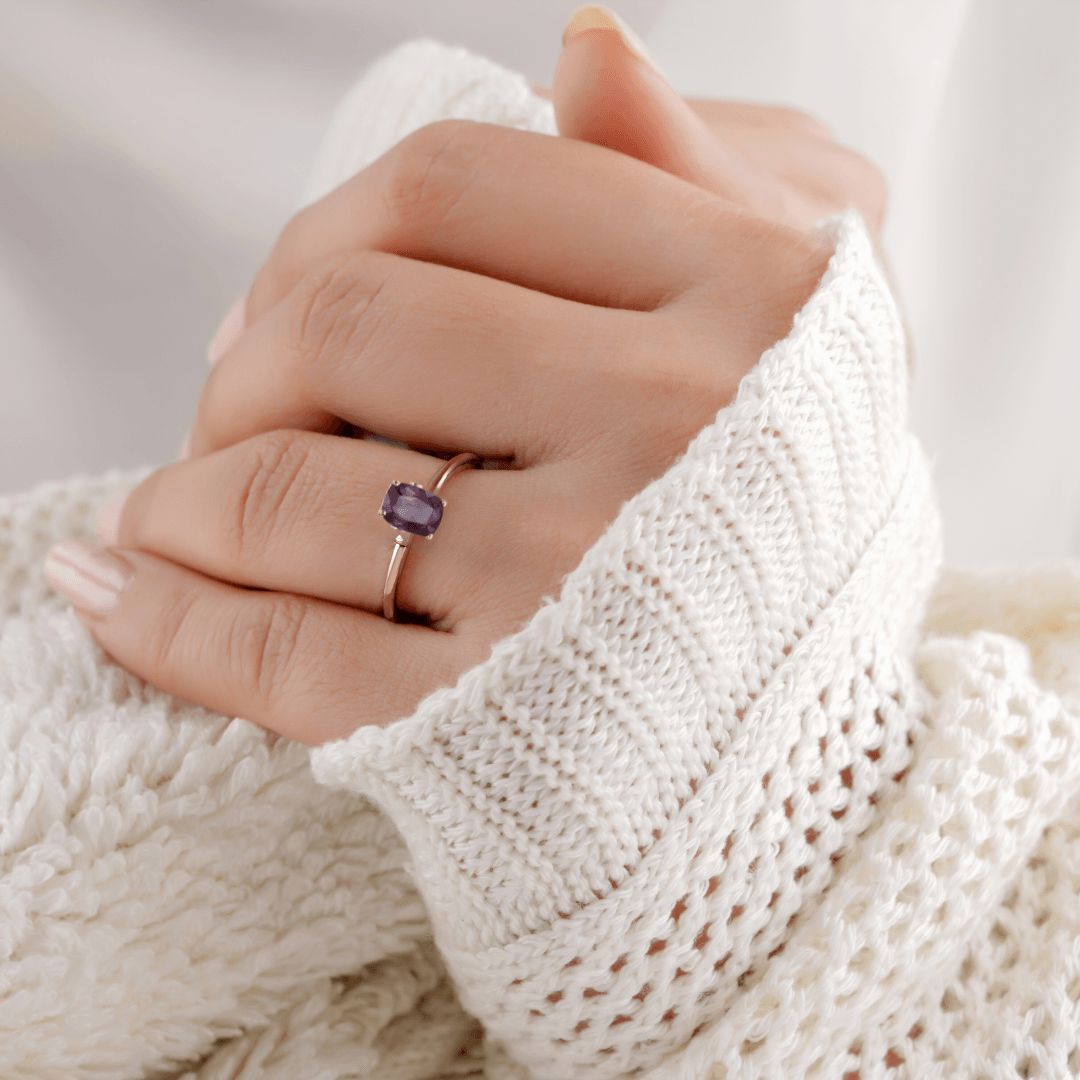 Exquisite Alexandrite Cushion Cut Solitaire Ring | Natural Color-Changing Gemstone Jewelry | Perfect for Engagement, Anniversary & Special Occasions