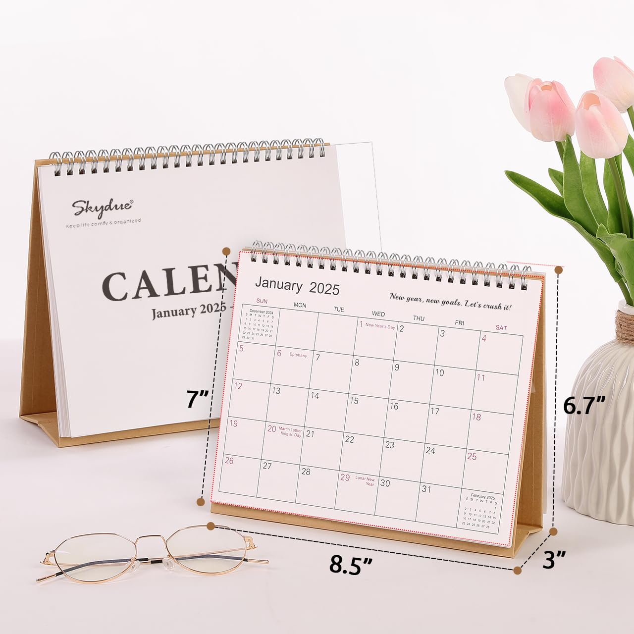 SKYDUE 2025-2026 18-Month Desk Calendar Planner (Jan 2025-Jun 2026) with Motivational Stickers - 8.5