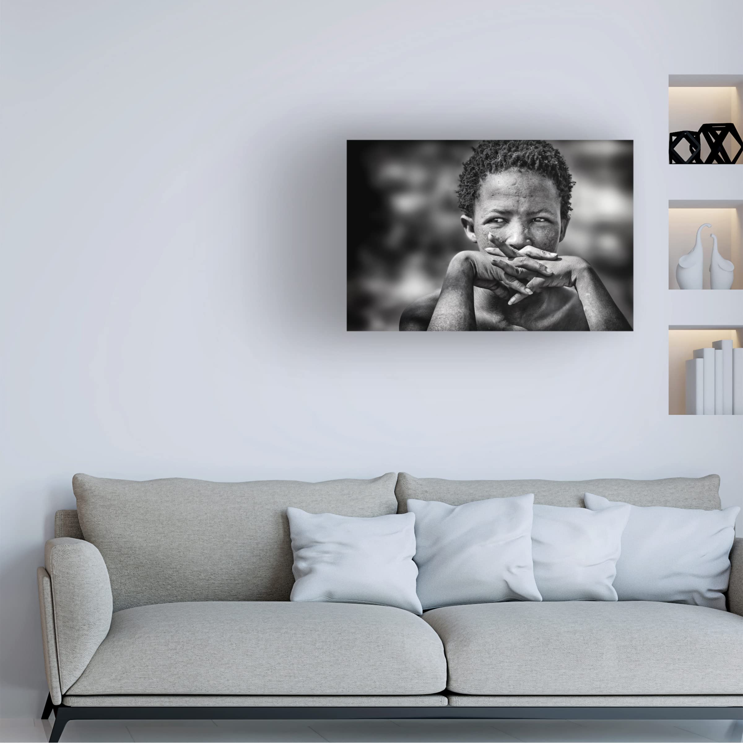 Piet Flour 'Young Bushmen Woman' Canvas Wall Art - Handmade African Tribal Painting for Living Room, Bedroom & Office Decor