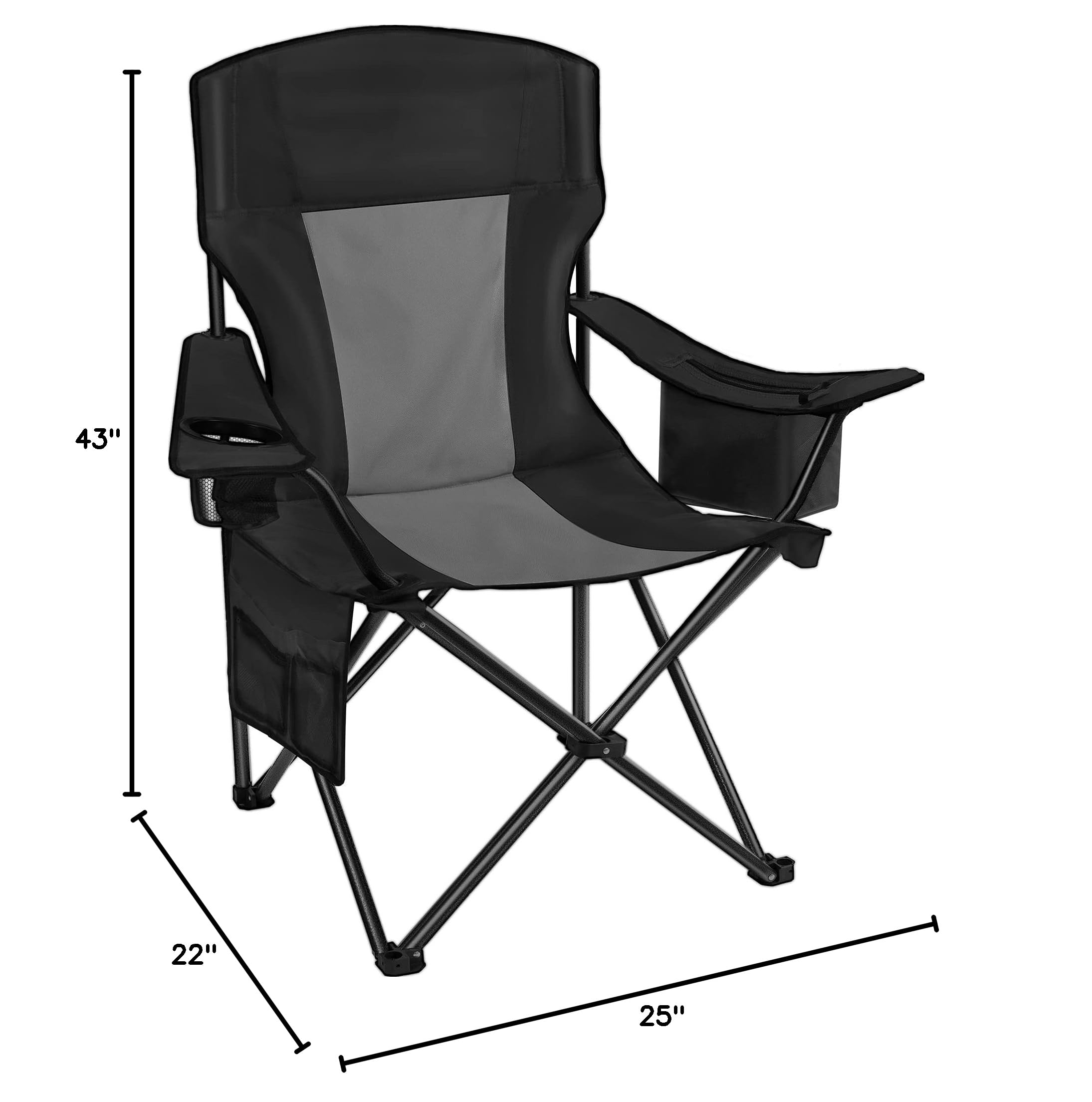 AsterOutdoor Heavy Duty Camping Folding Chair with Padded Seat, Large Cup Holders & Side Organizer - 350lbs Capacity for Backyard, Beach, Fishing, Picnics & Outdoor Events | Portable Quad Arm Chair with Back Pocket for Comfortable Relaxation