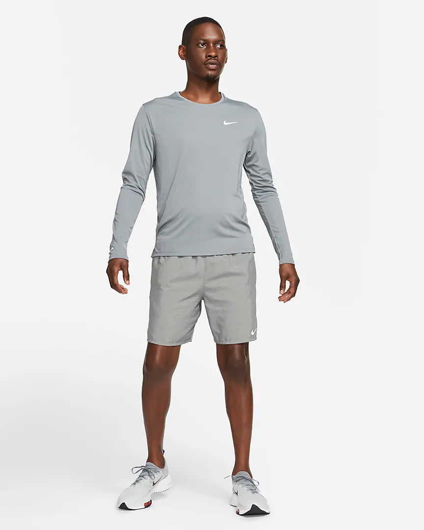 Men's DRI-FIT Miler Long Sleeve Running Shirt - 084 Smoke Grey/Reflective Silver - Moisture-Wicking Performance Top for Jogging, Gym & Outdoor Activities
