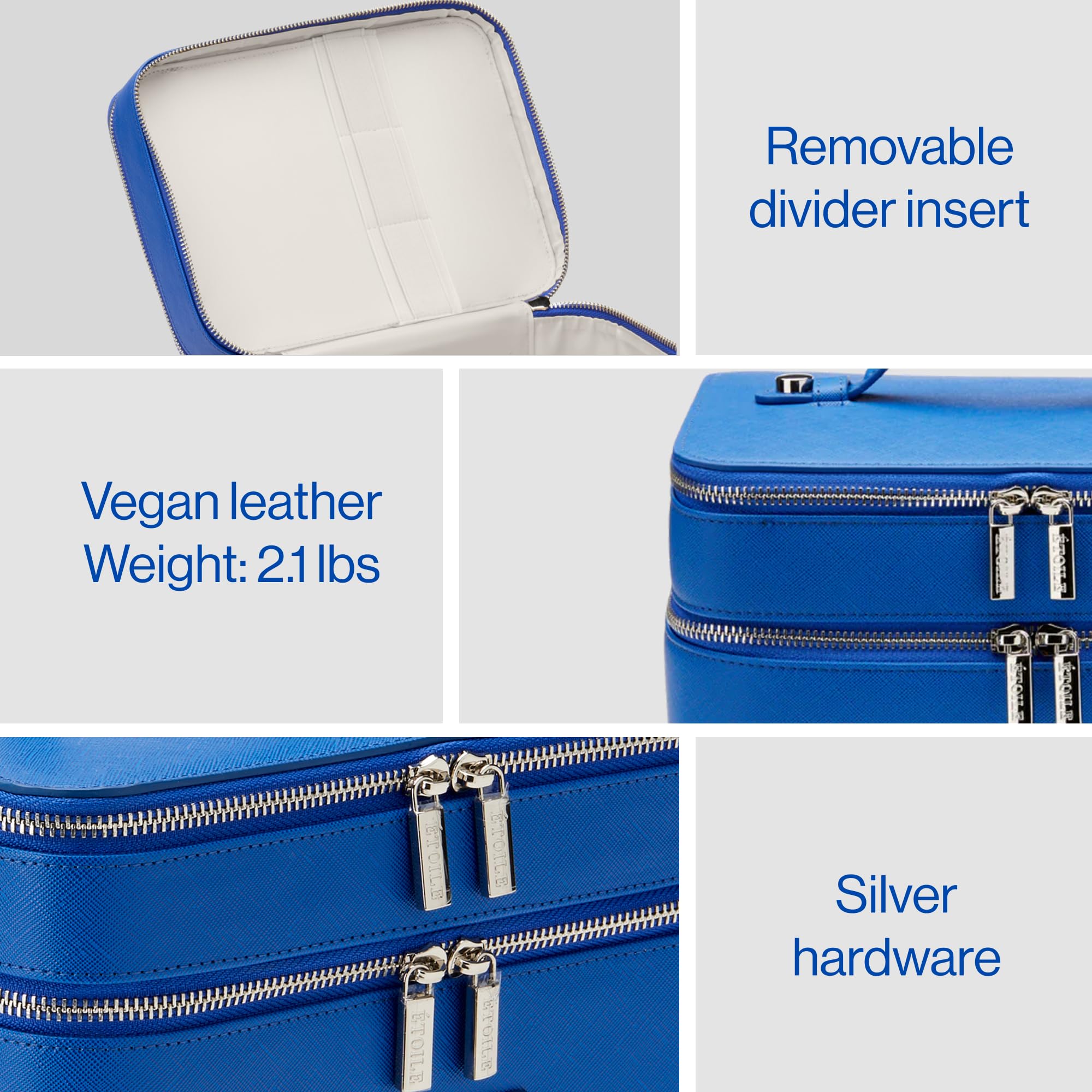 ETOILE Duo Vanity Case Cobalt - Large Travel Makeup Bag Organizer with Removable Divider & Mirror | Perfect for Makeup Storage & Travel Essentials | Great for Vacation, Business Trips & Daily Use