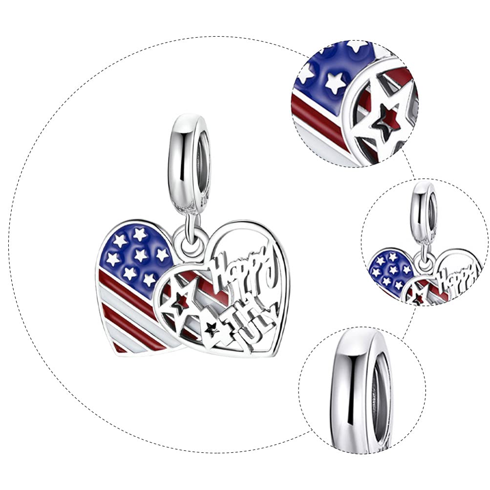 Holibanna 1pc USA Flag Love Charm Bracelet - S925 Sterling Silver Heart Pendant Wrist Chain Accessory for Women | Perfect for 4th of July, Valentine's Day & Patriotic Gifts