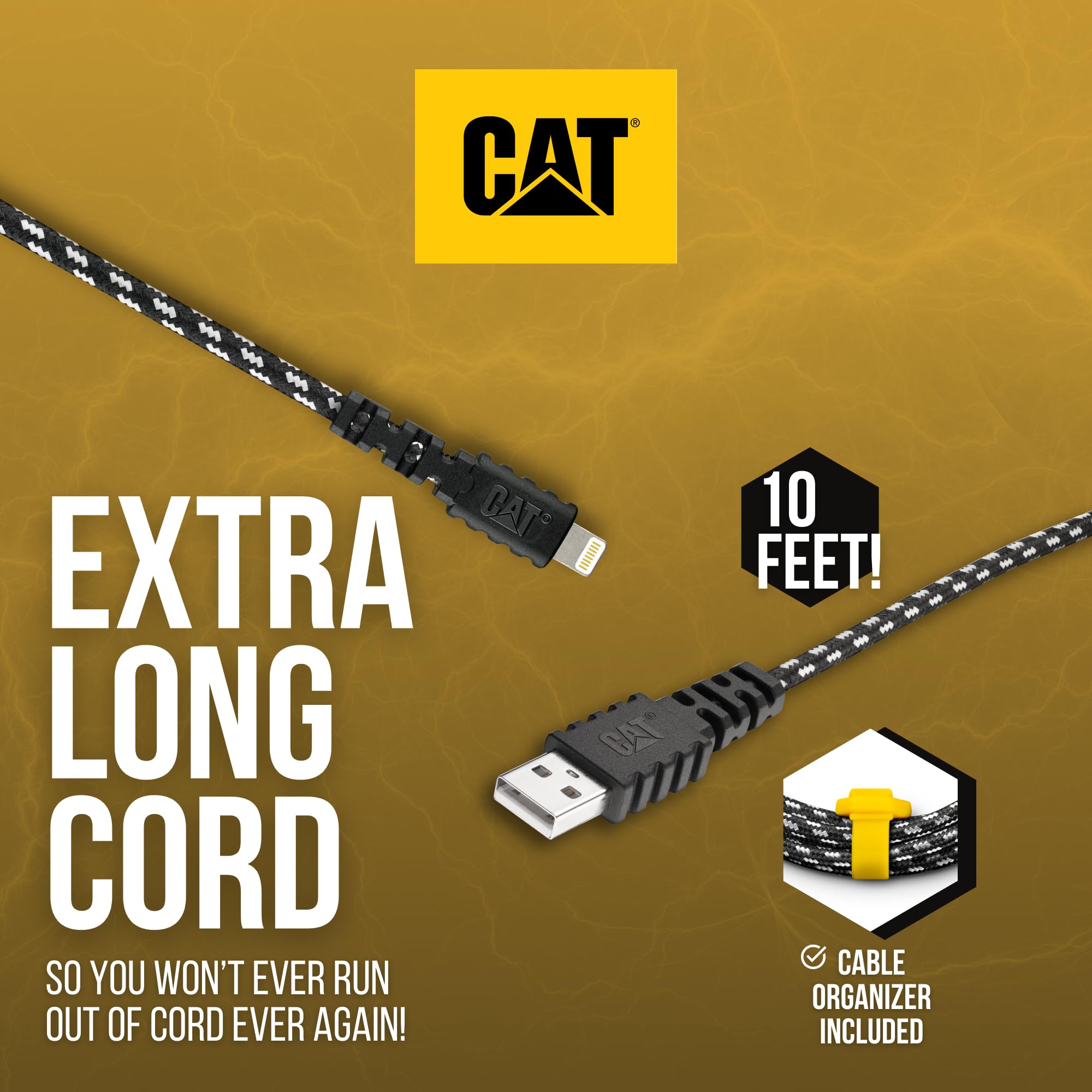 CAT CHARGER CABLE - 10ft MFi Certified Lightning Cable for iPhone & iPad | Fast Charging, Ultra Durable USB-A to Lightning Cable | Perfect for Home, Office & Travel Use