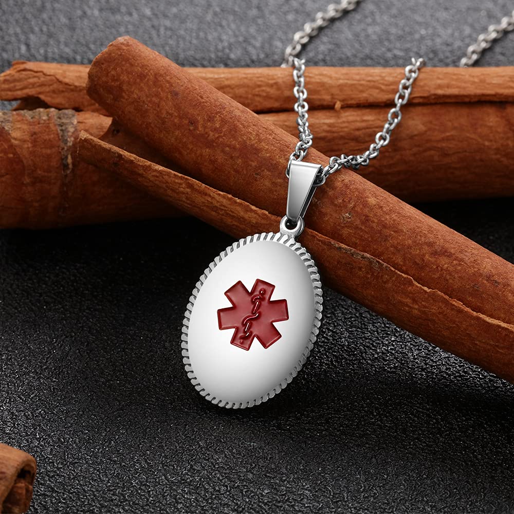 Personalized Stainless Steel Medical Alert Necklace for Men & Women - Custom Engraved Emergency Medical ID Tag Jewelry - Perfect for Daily Wear, Travel & Health Safety