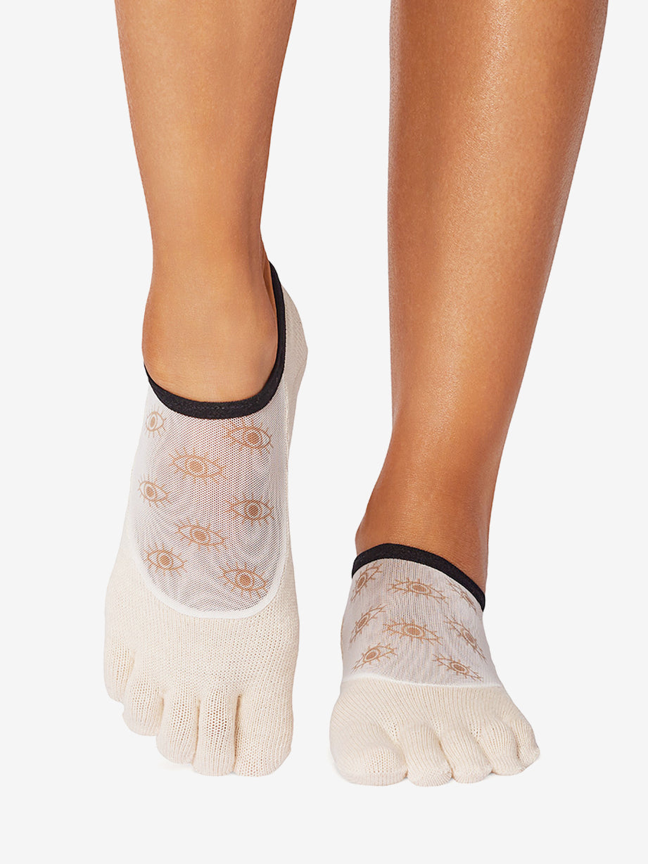 ToeSox Full Toe Luna Grip Socks with Reflective Design - Non-Slip Yoga Socks for Pilates, Barre & Dance - Perfect for Workout, Studio & Home Use