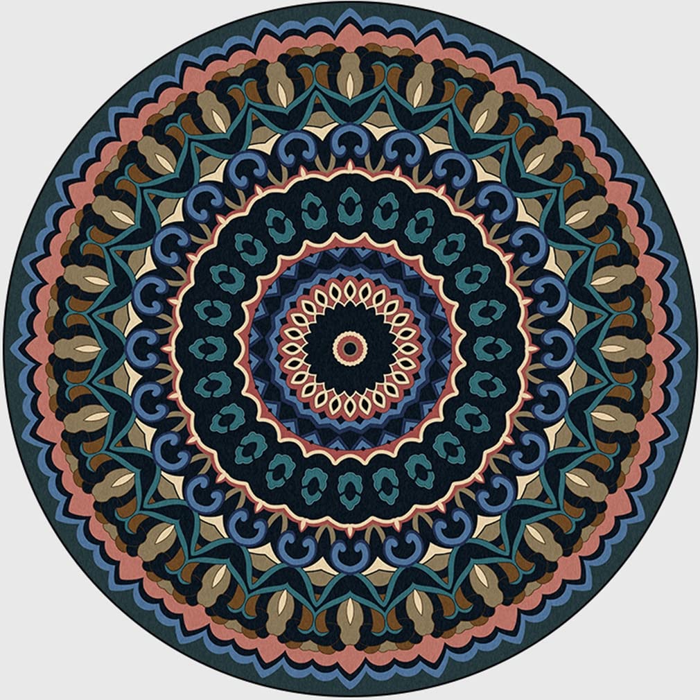 Bohemian Round Area Rug 3.3' x 3.3' - Non-Slip Geometric Mandala Floral Carpet for Bedroom, Living Room & Kitchen | Indoor/Outdoor Boho Decor Rug with Non-Shedding Design - Perfect for Yoga, Meditation Spaces & Cozy Home Decor