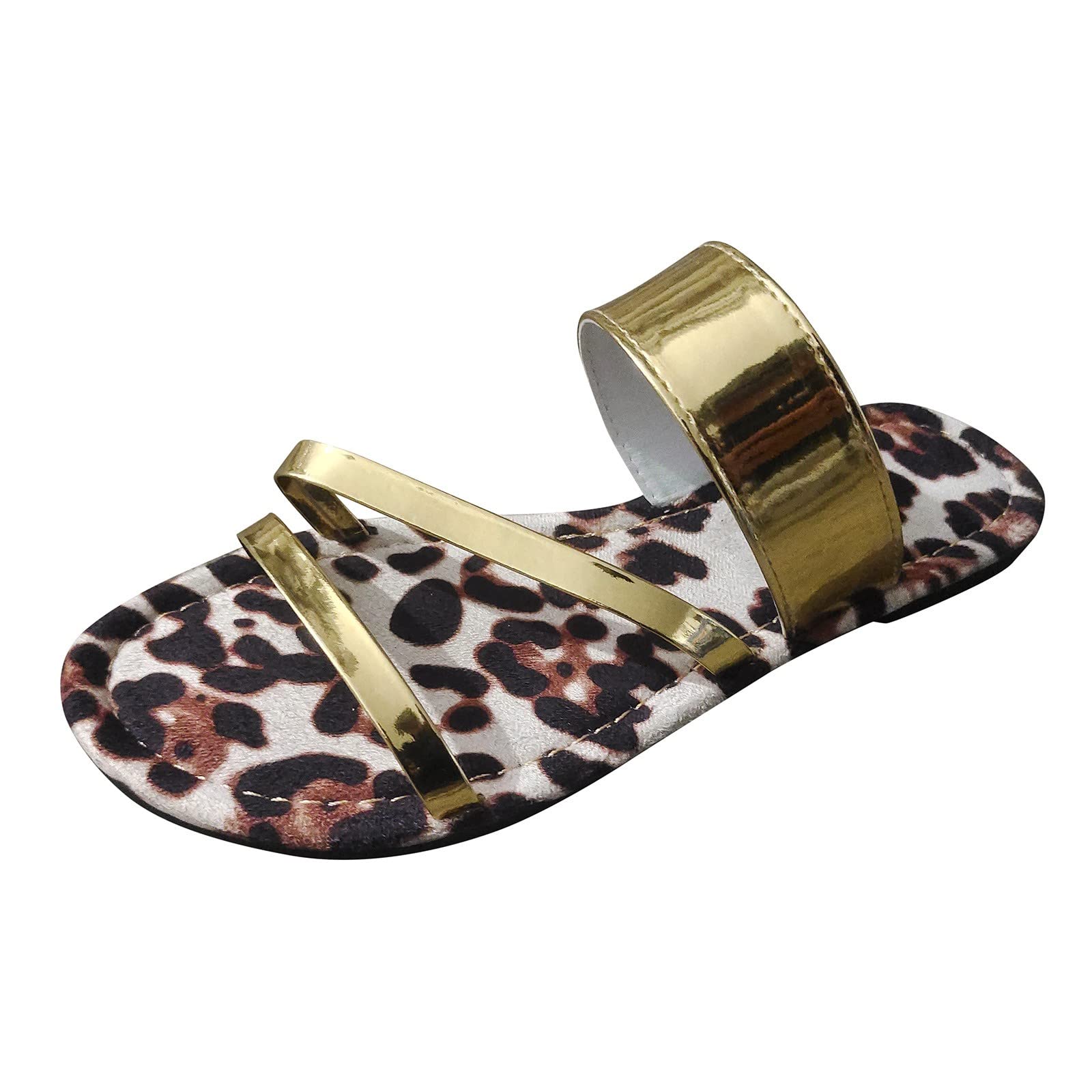 Women's Fashion Summer Sandals - Thin Strap Leopard Print Flat Beach Sandals for Ladies | Casual Walking, Vacation & Outdoor Wear