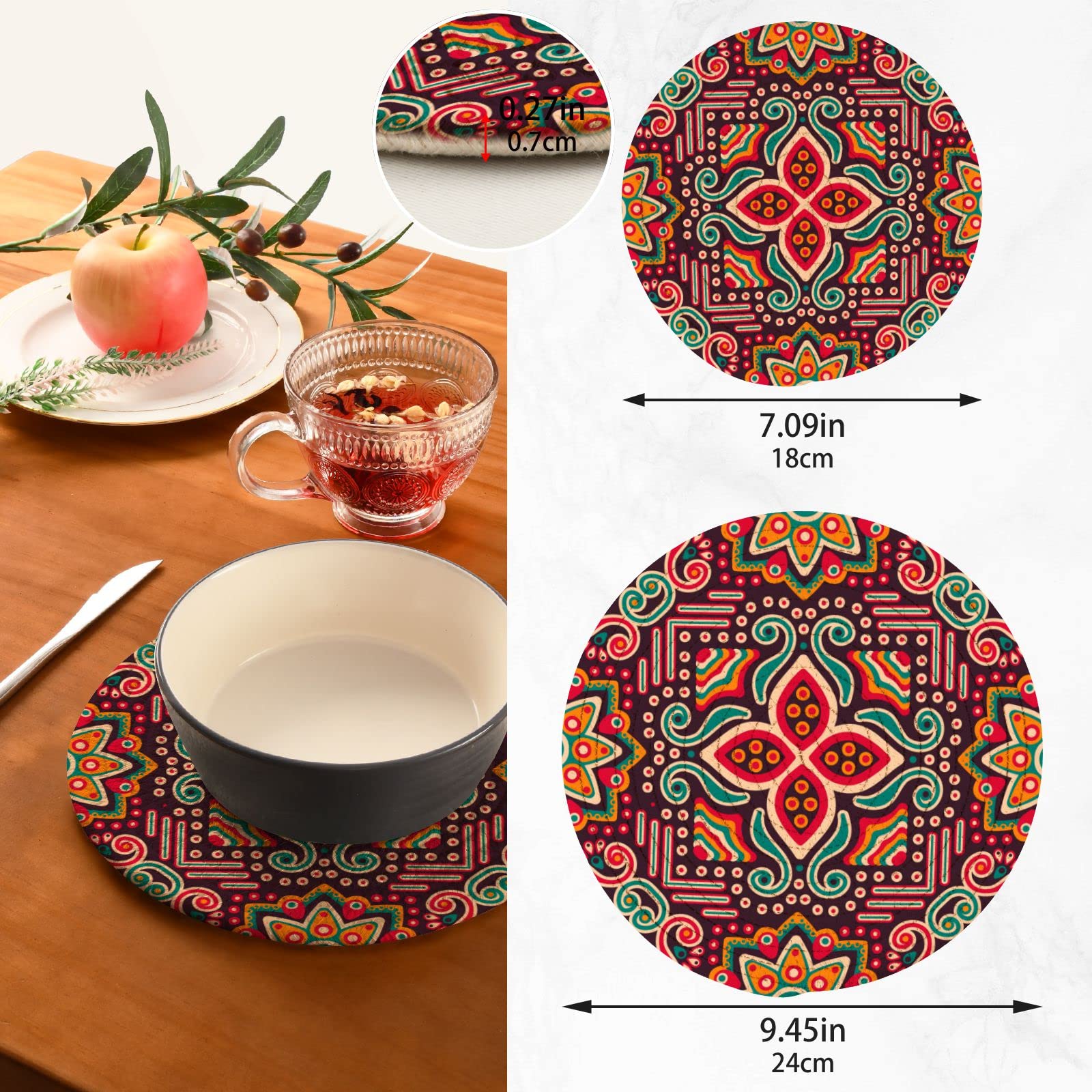 Mexican Floral Pot Holders & Trivets Set of 2 - Heat Resistant Cotton Woven Trivet Mats for Hot Pans, Bowls & Teapots - Traditional Ethnic Kitchen Decor for Dining Table & Countertop Protection