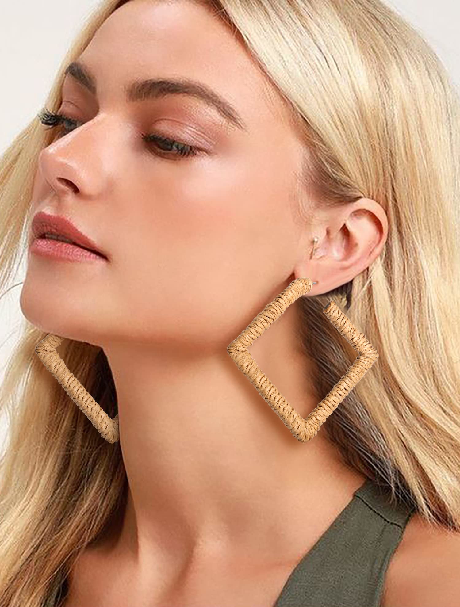 Handmade Bohemian Rattan Earrings for Women – Lightweight Geometric Woven Hoop Drop Dangle Earrings | Perfect for Summer Festivals, Beach Vacations & Boho Chic Outfits