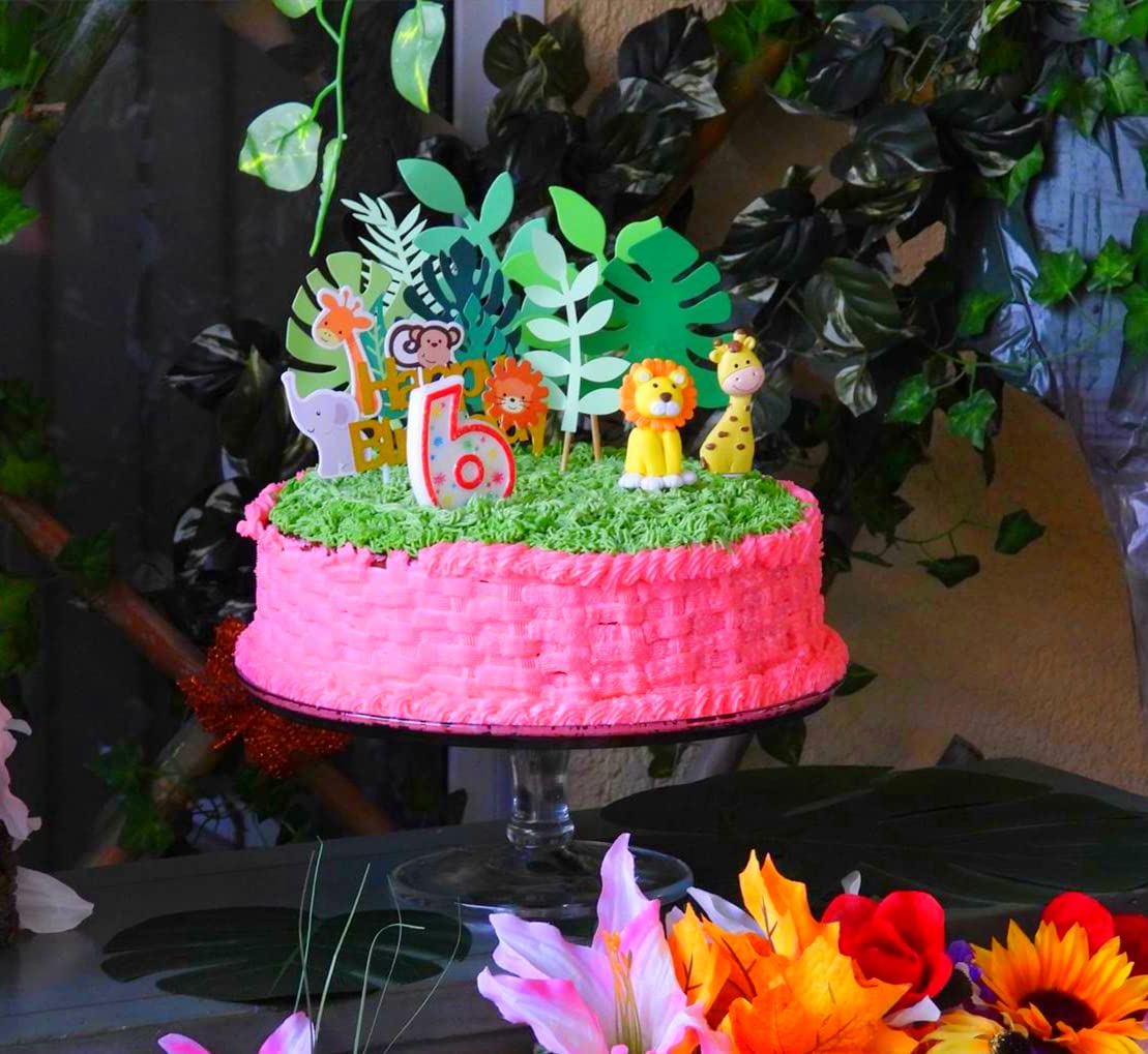 LaVenty Jungle Safari Animal Cake Toppers - 12pcs Edible Cake Decorations for Baby Shower, Birthday Party, Zoo Theme Celebration - Perfect for Jungle Themed Cakes, Cupcakes and Desserts