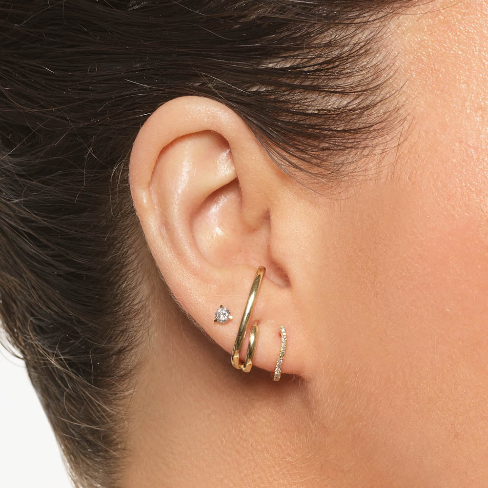 10k Gold Diamond Fine Wave Huggie Earrings for Women - Elegant Everyday Hoop Earrings for Work, Party & Special Occasions