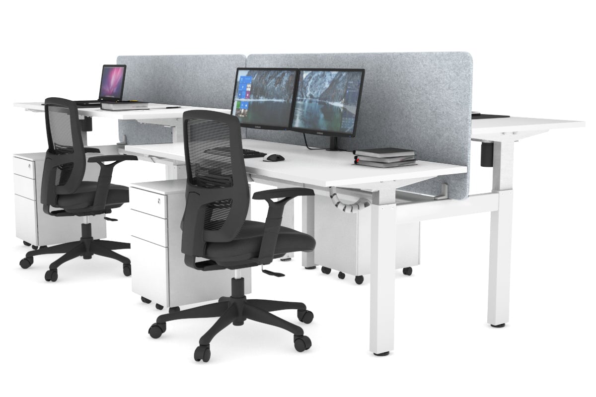 Adjustable Height 4-Person H Bench Workstation - White Frame [1400L x 700W] for Office, Classroom, or Collaborative Workspace