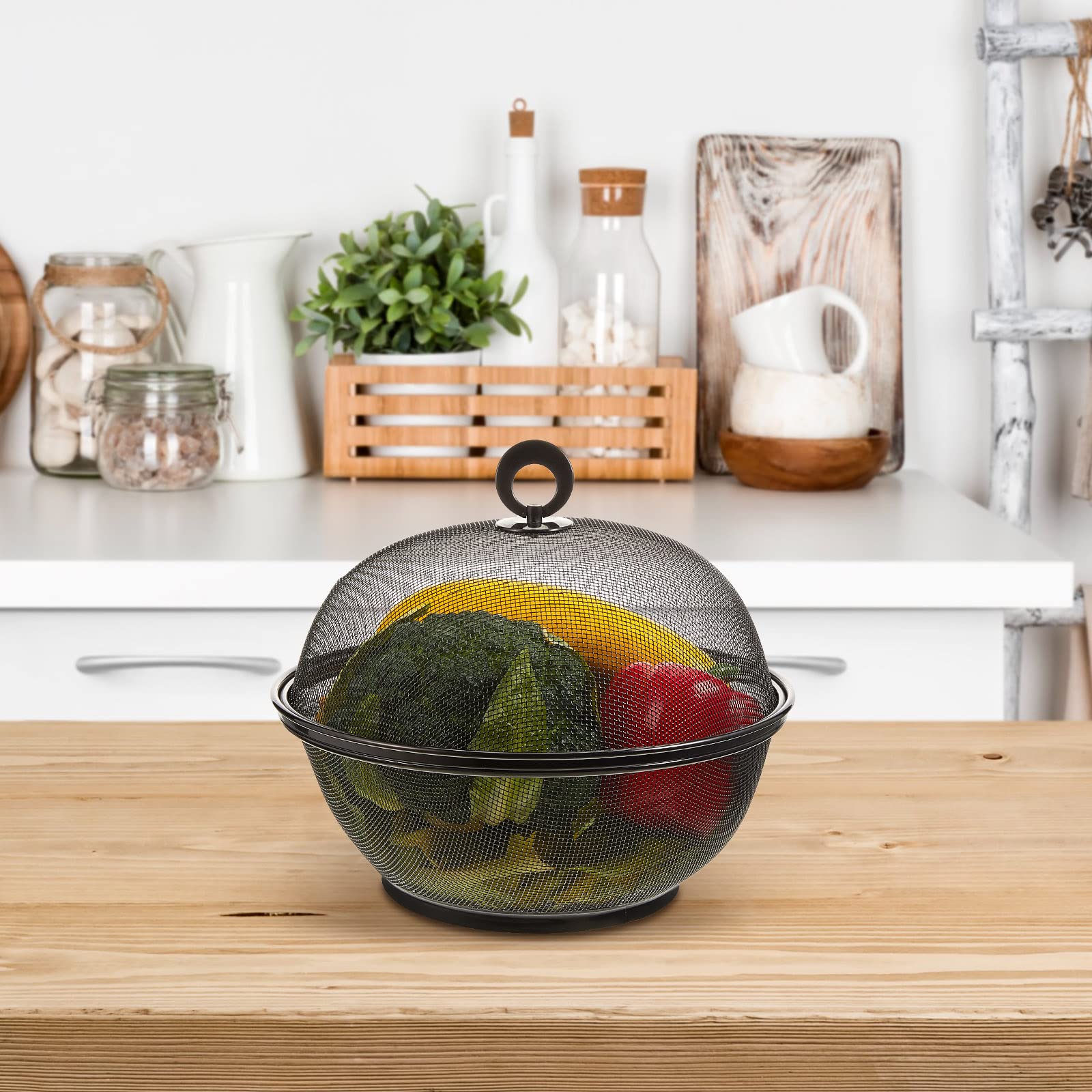 Suclain 4-Piece Mesh Food Cover Set with Lids - 10-Inch Ventilated Fruit Basket for Kitchen, Restaurants & Outdoor Use - Perfect for Storing Fruits, Vegetables & Picnics (Black) | Ideal for Food Protection, Party Serving & Home Organization