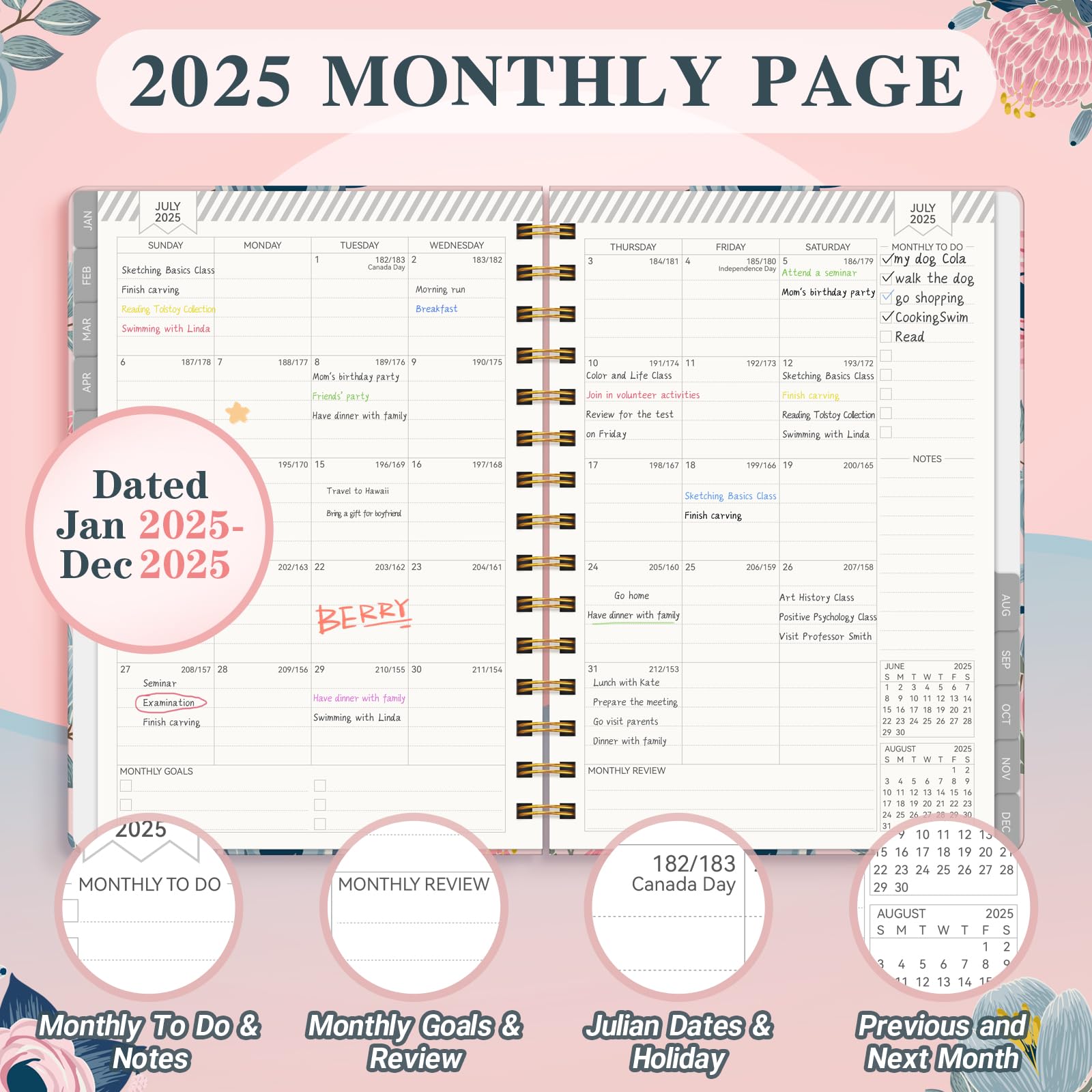 2025 Planner - Weekly & Monthly Calendar Organizer (Jan-Dec 2025) | Hardcover Spiral Bound with Inner Pocket | 8