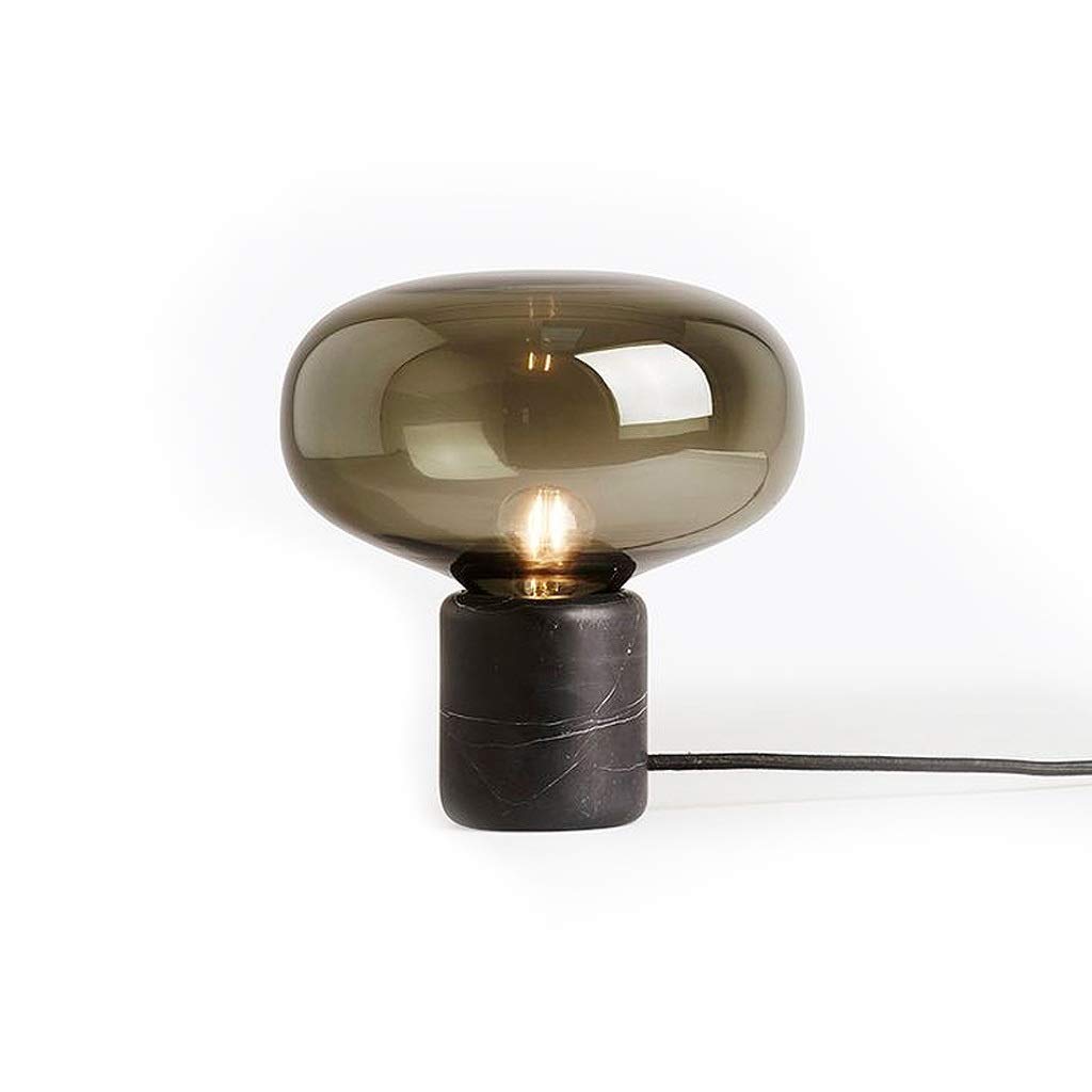 YANMING Modern Table Lamp - Post-Modern Marble & Glass Design, Minimalist Bedside Lamp for Bedroom, Study or Living Room, Smoke Gray - Perfect for Reading, Nightstand Decor & Ambient Lighting