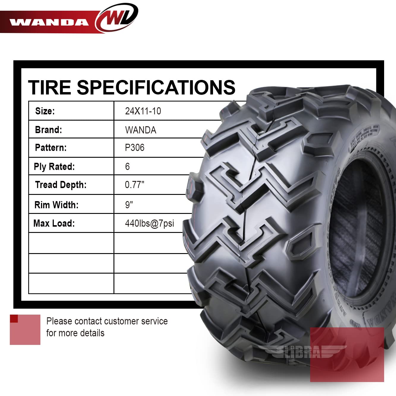 WANDA Set of 4 Premium UTV/ATV Tires 24x11-10 6PR - All-Terrain Off-Road Tires for Dirt Bikes, ATVs & Side-by-Sides - Perfect for Mud, Sand & Rocky Trails