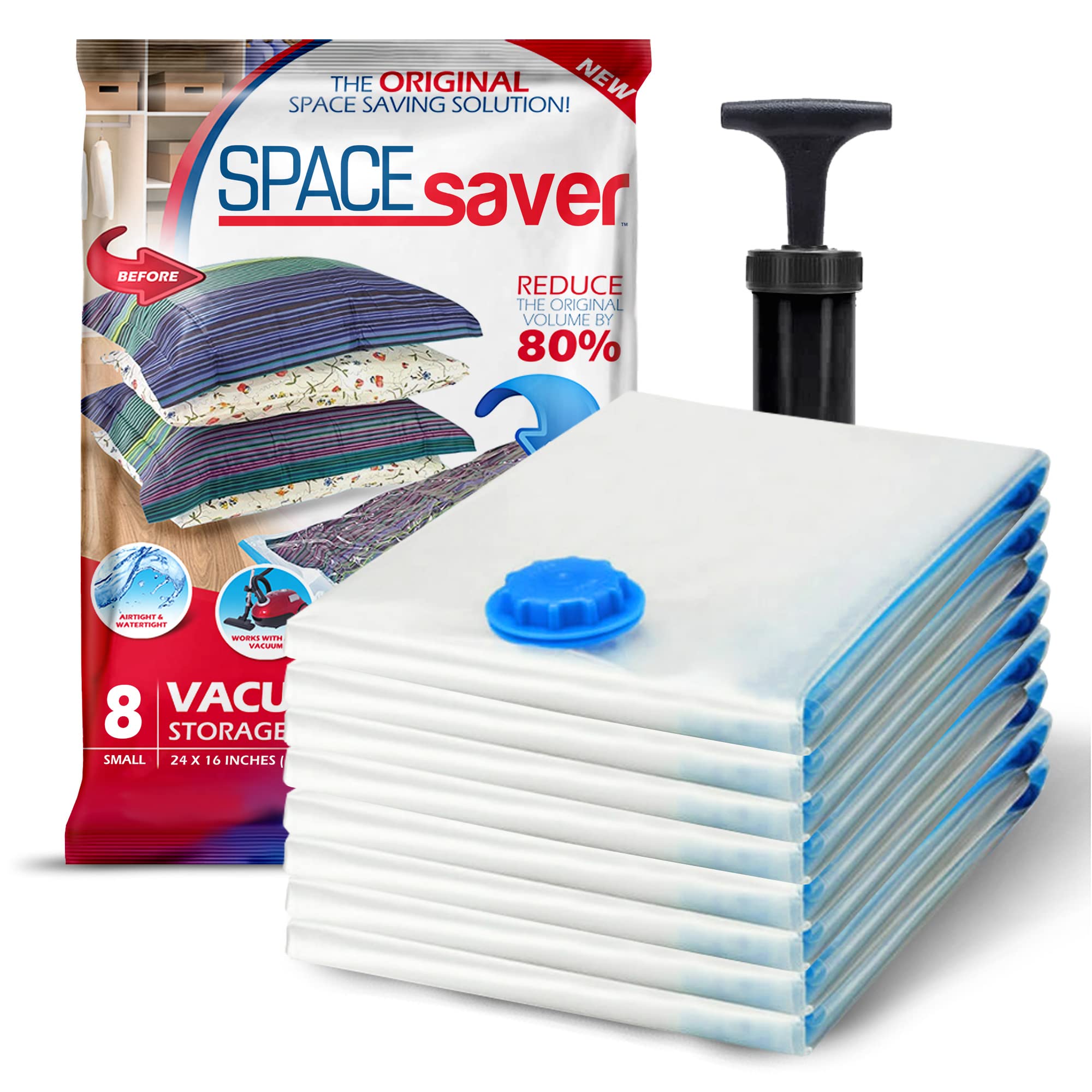 Spacesaver Vacuum Storage Bags (8-Pack Small) - Save 80% Closet Space | Vacuum Sealer Bags for Clothes, Blankets, Comforters & Bedding | Compact Storage Solution for Travel, Seasonal Clothes & Home Organization