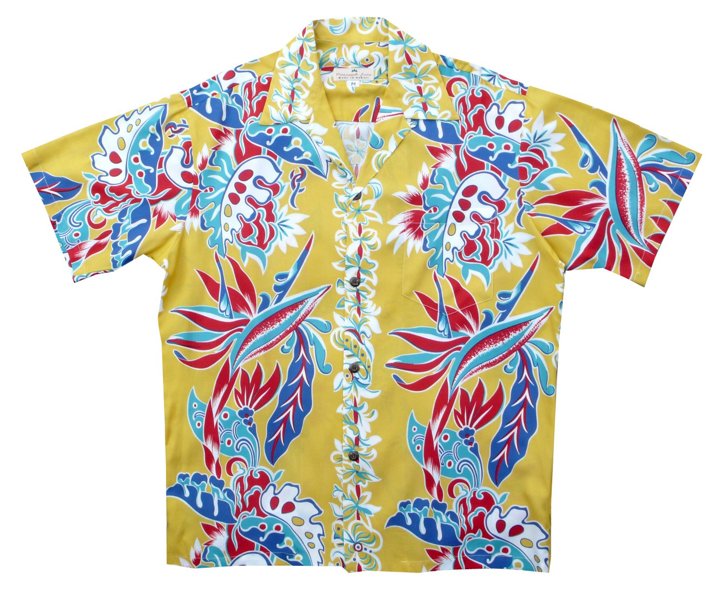 Men's Pineapple Juice Bird of Paradise & Monstera Print Hawaiian Shirt - Tropical Vacation & Summer Beach Party Wear