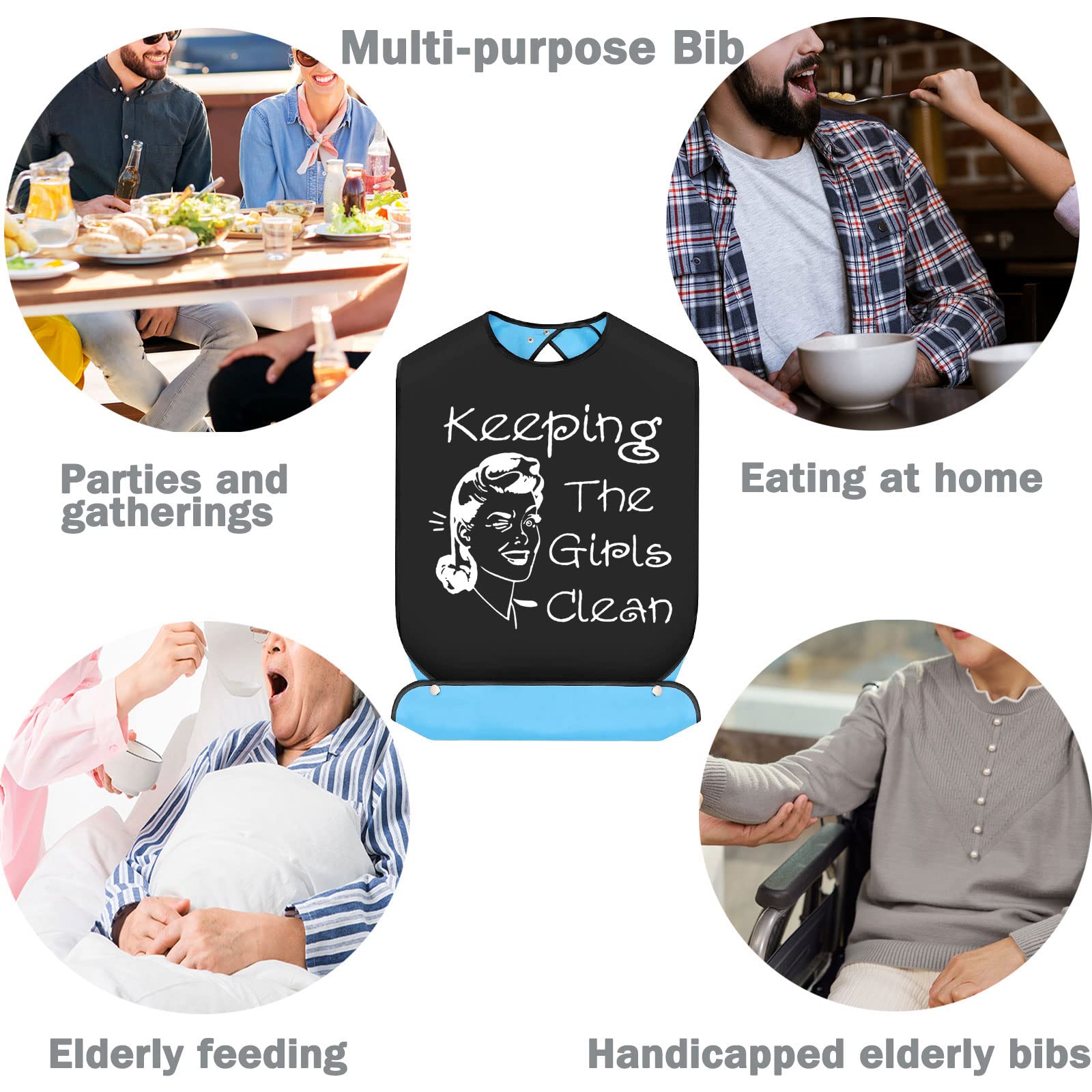 BWWKTOP Adjustable Adult Bibs with Crumb Catcher - Waterproof Dining Clothing Protectors for Women & Elderly - Perfect for Mealtime, Nursing Homes, and Assisted Living